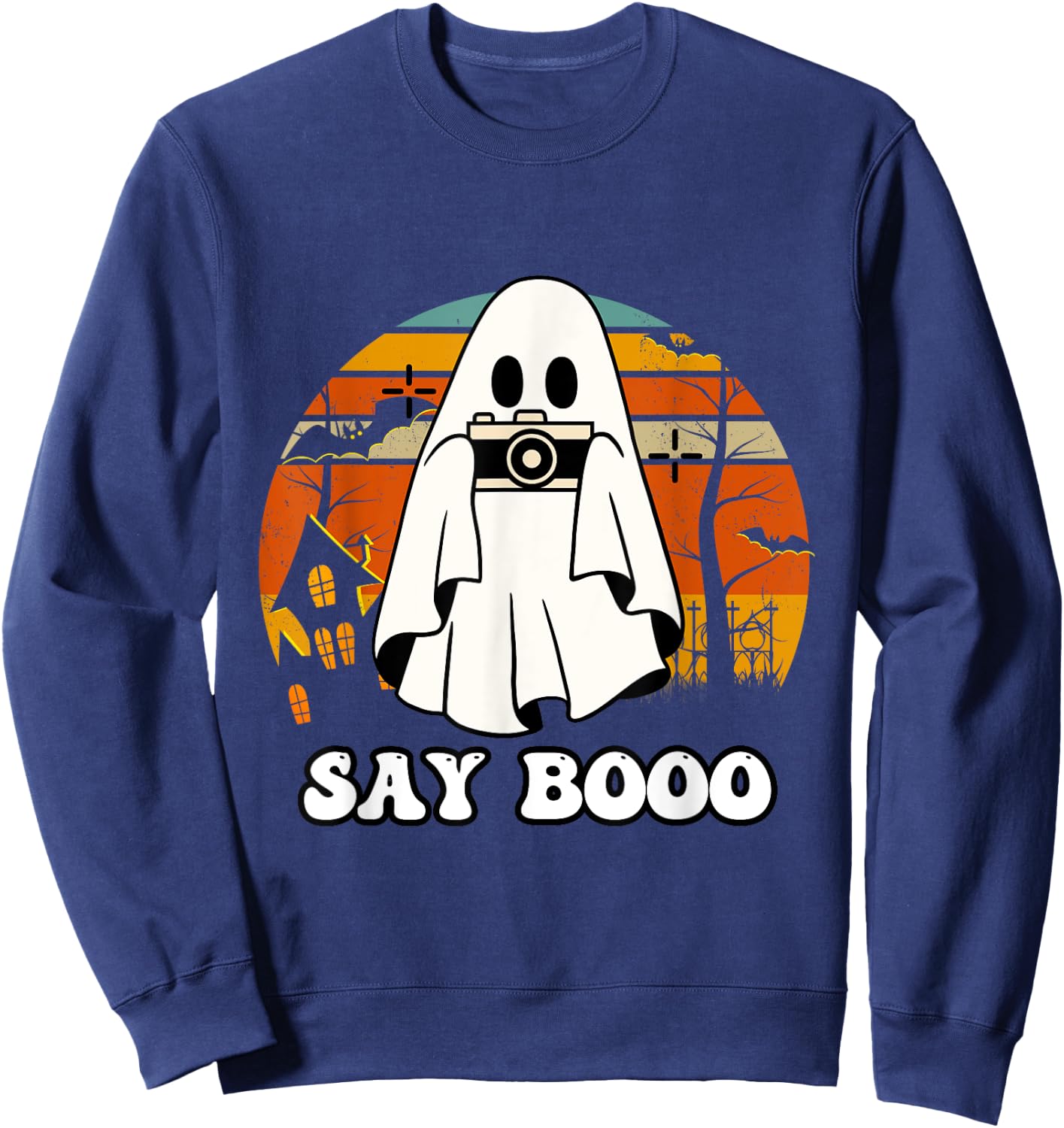 Halloween Photographer Vintage Say Boo Sweatshirt - Sweatshirt | Navy