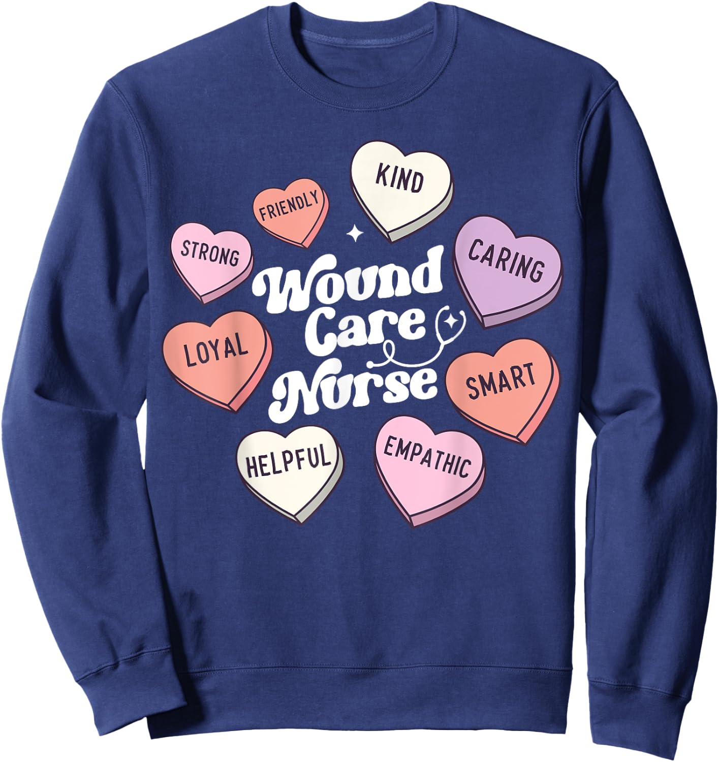 Wound Care Nurse Groovy Medical Valentines Day Retro Hearts Sweatshirt - Sweatshirt | Navy