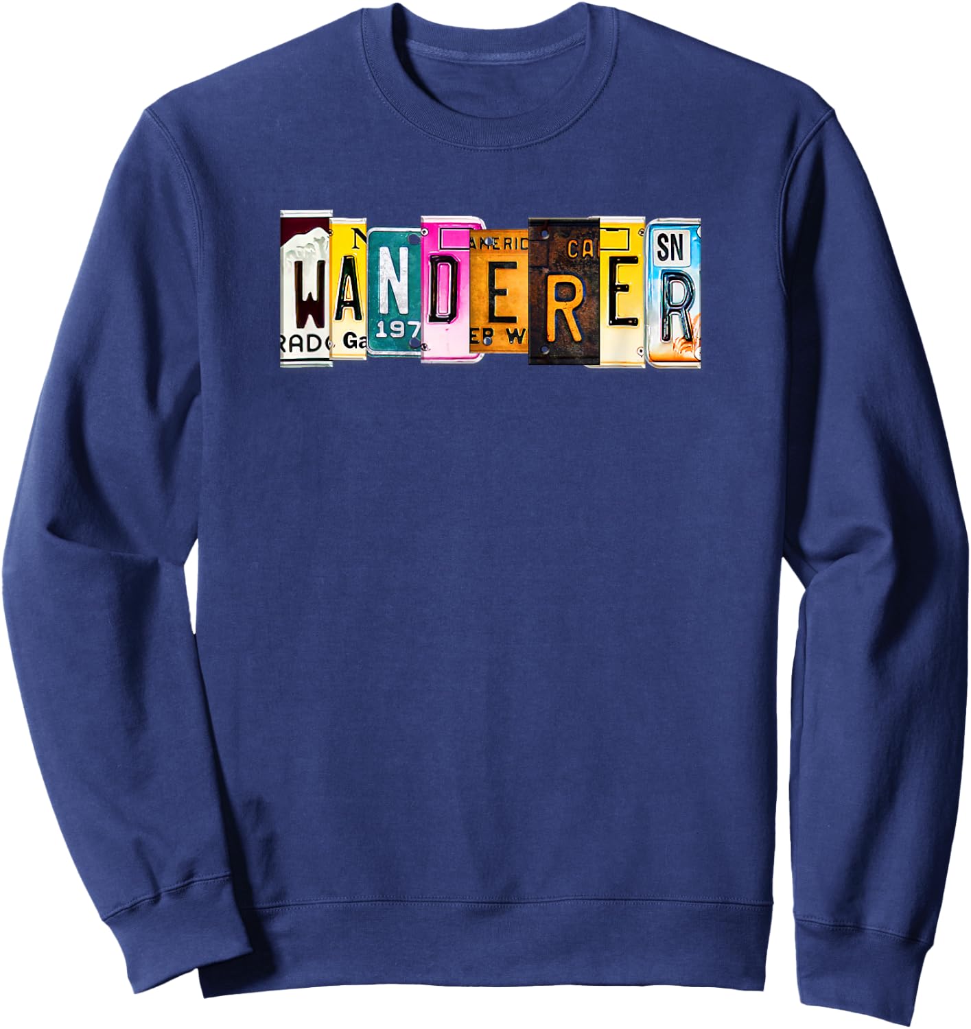 License Plate Wanderer Hiker Camping Crew RV Traveler Sweatshirt - Sweatshirt | Navy