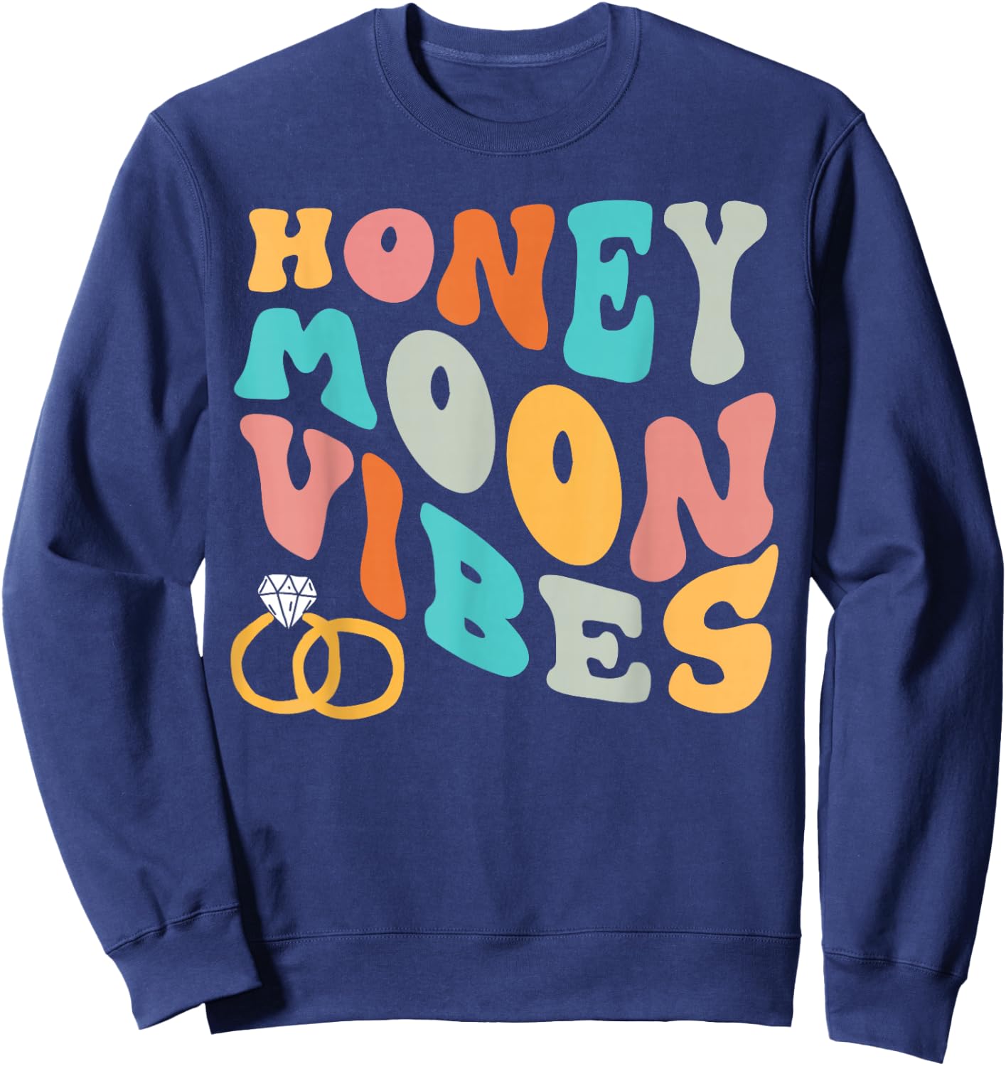 Honeymoon Vibes Retro Groovy Vintage Just Maried Couple Sweatshirt - Sweatshirt | Navy