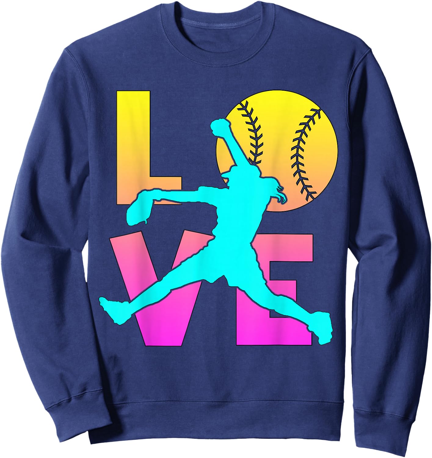 I Love Softball-Shirt Teen Girl Women Mom Cute Graphic Sweatshirt - Sweatshirt | Navy