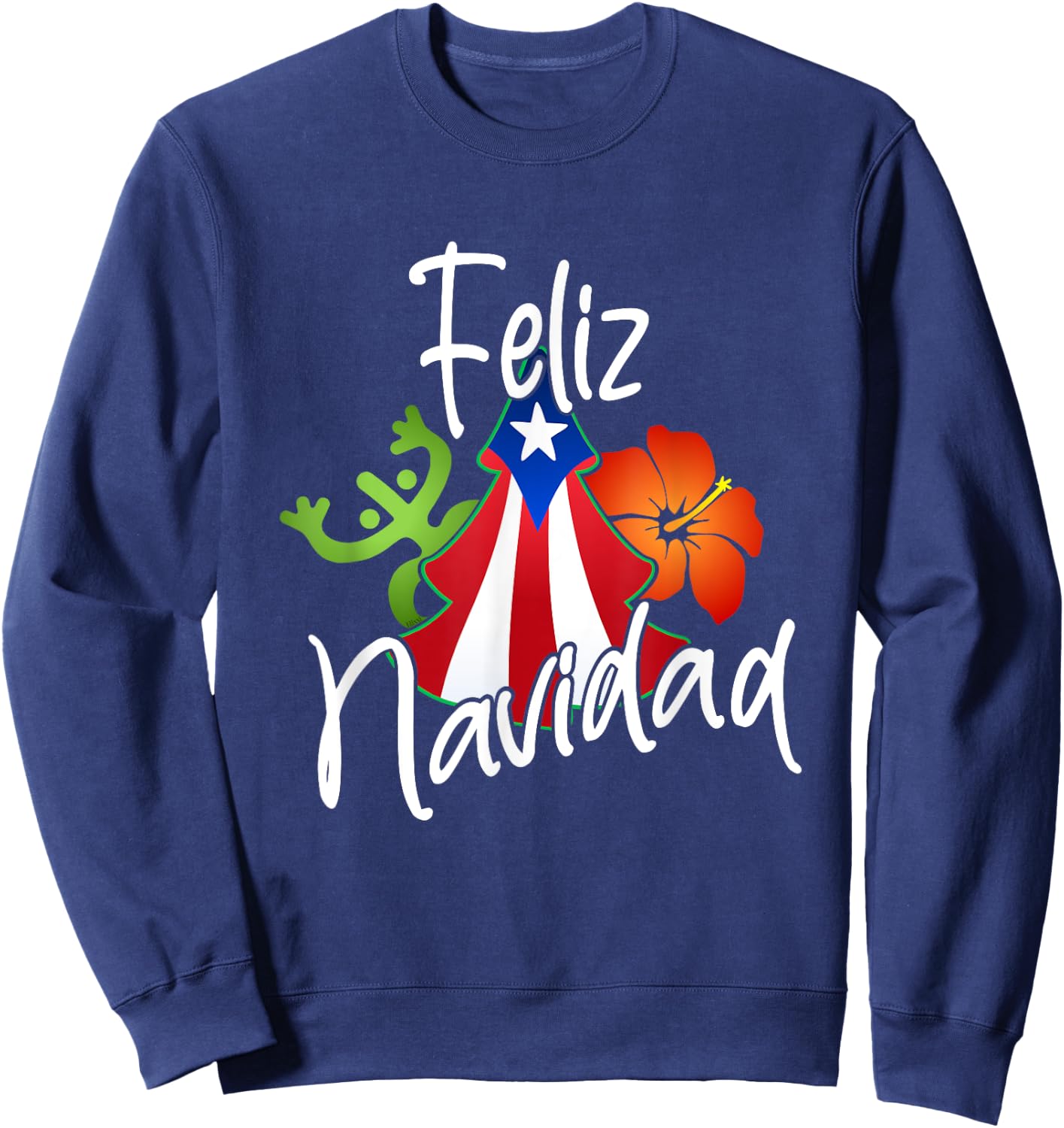 Puerto Rico Flag Christmas Sweater Feliz Navidad Boricua Sweatshirt - Sweatshirt | Navy
