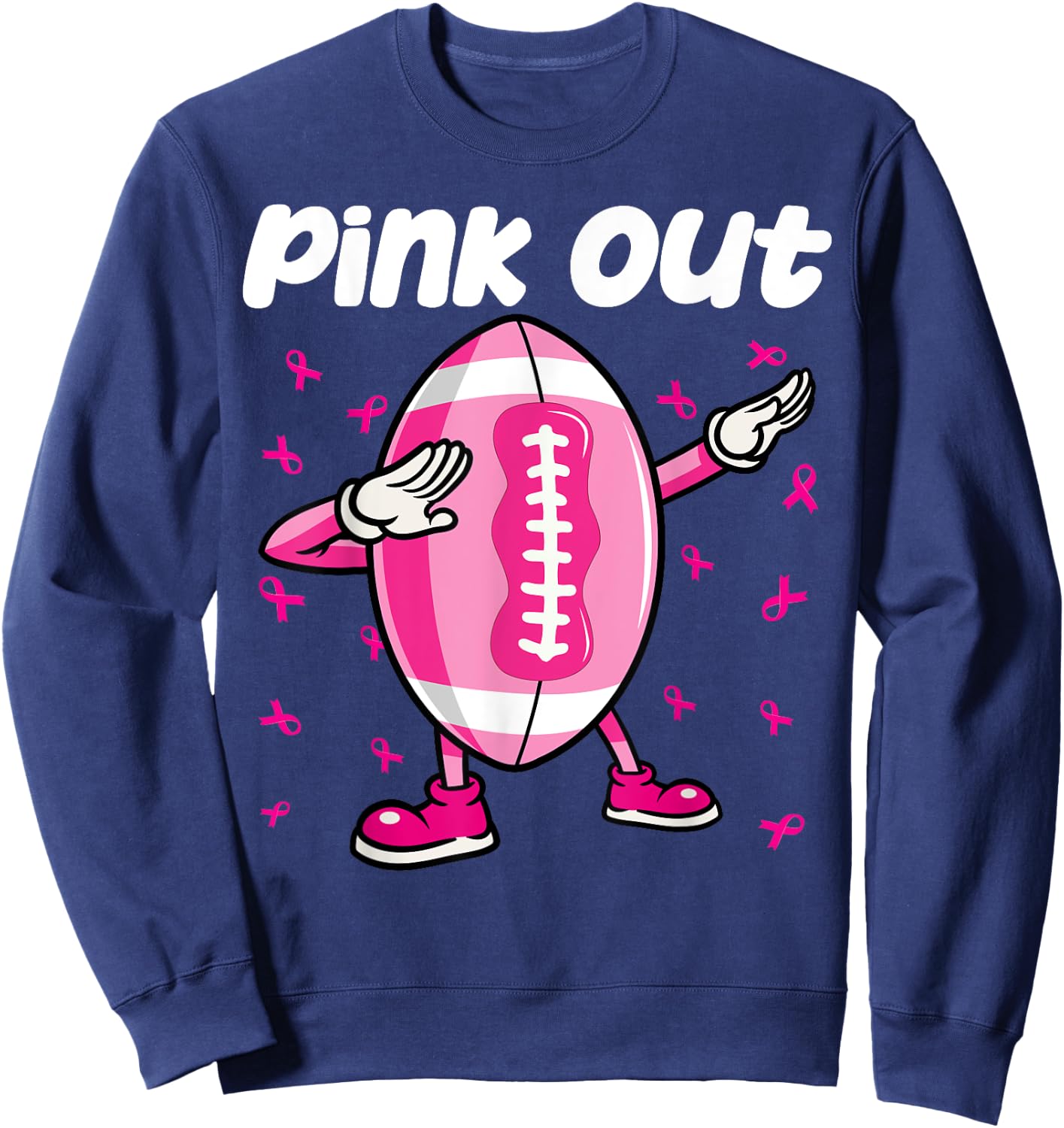 Pink Out Breast Cancer Awareness Survivor Dab Football Kids Sweatshirt - Sweatshirt | Navy