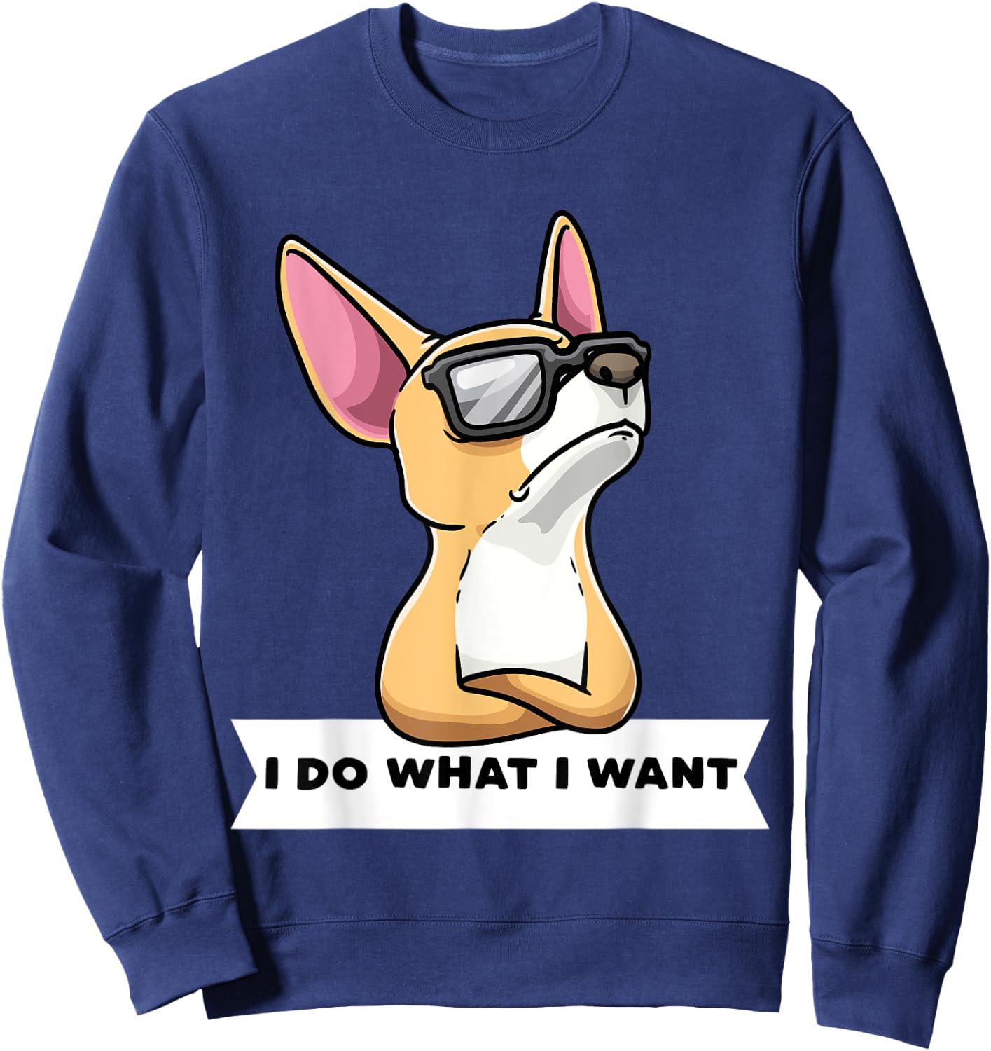 Stubborn Chiweenie Dog With Sunglasses Women Kids Sweatshirt - Sweatshirt | Navy