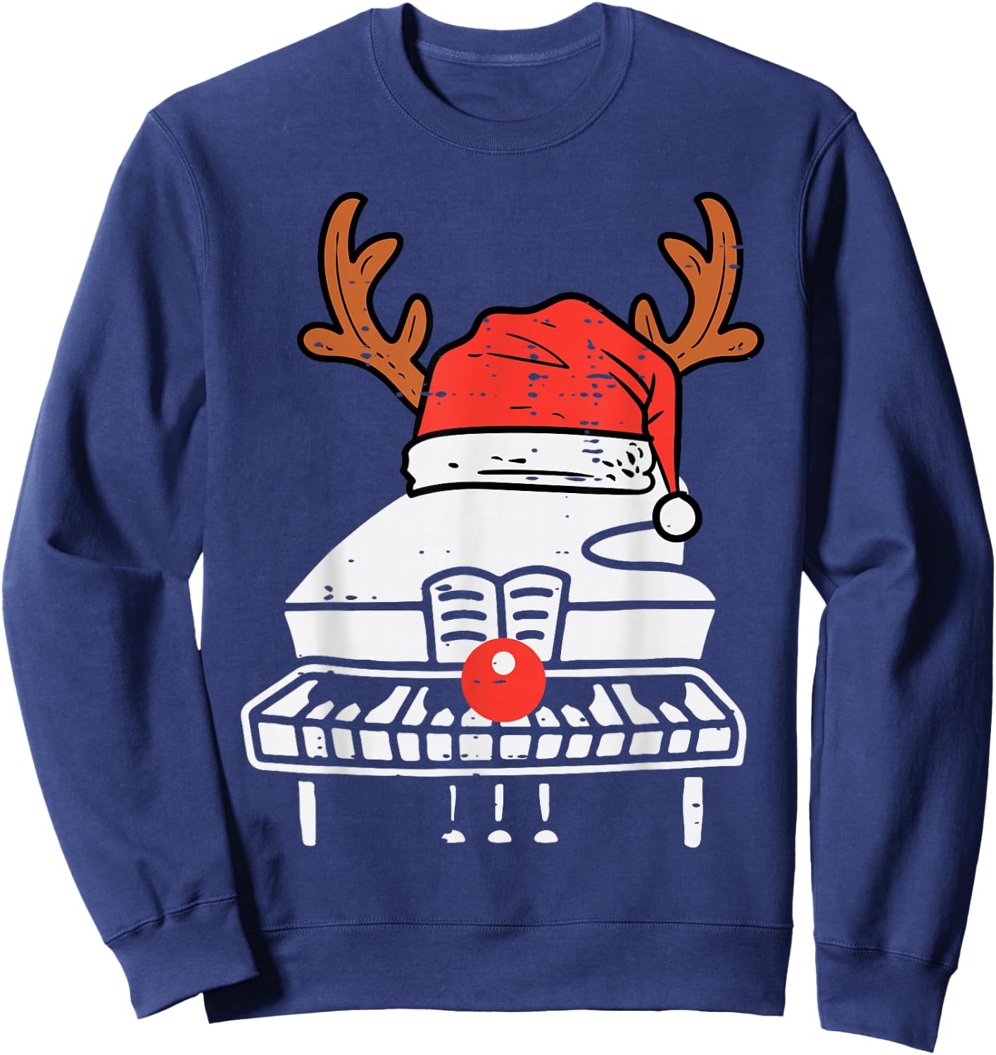 Piano Christmas Reindeer Music Instrument Band Xmas Sweatshirt - Sweatshirt | Navy