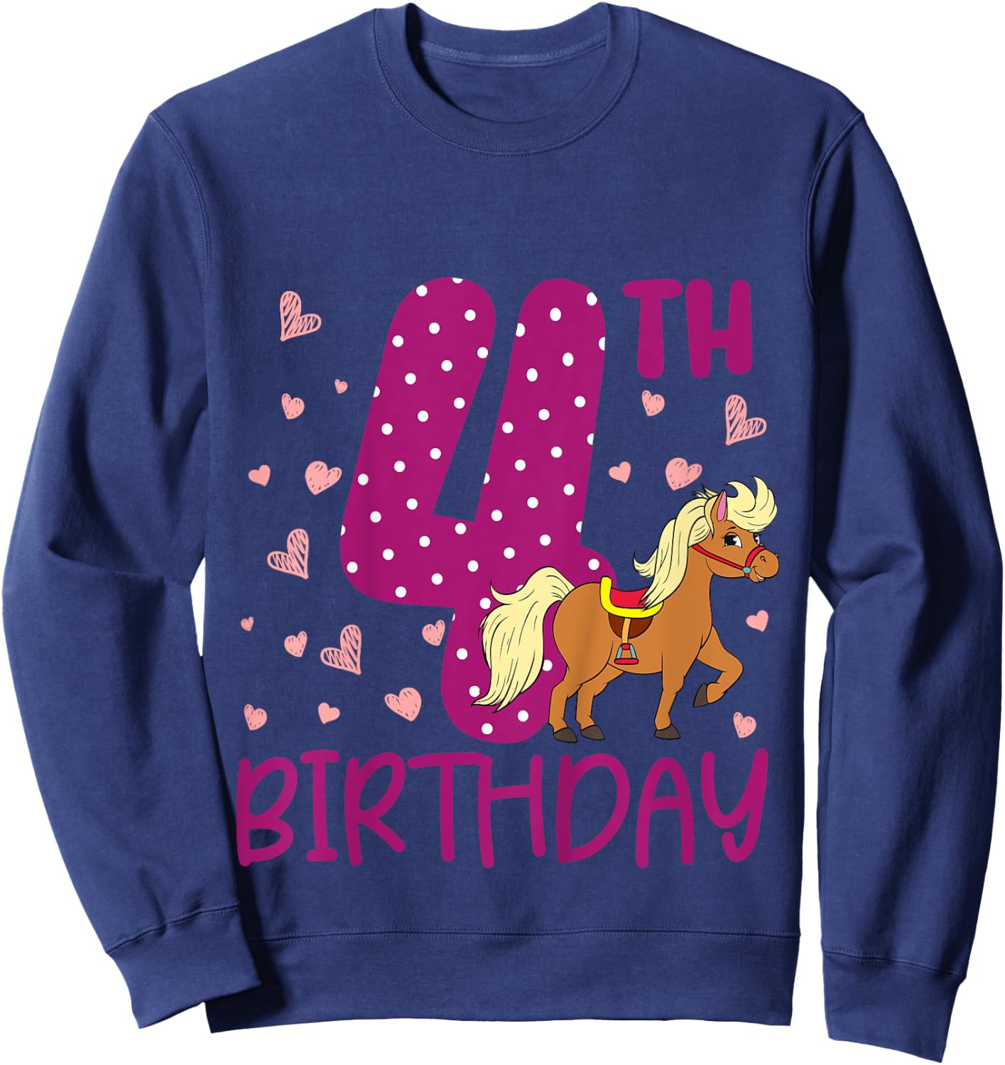Kids 4 Years Old Girls Pony 4th Birthday Sweatshirt - Sweatshirt | Navy