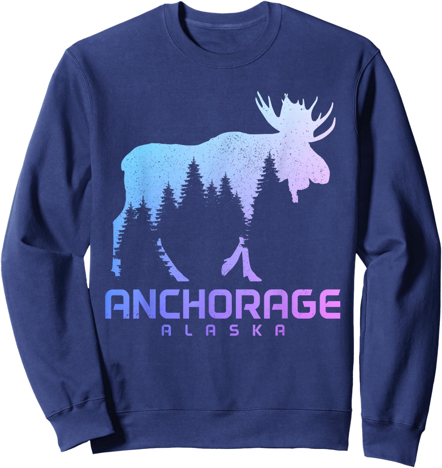 Anchorage Alaska Vintage Moose Souvenir Sweatshirt - Sweatshirt | Navy
