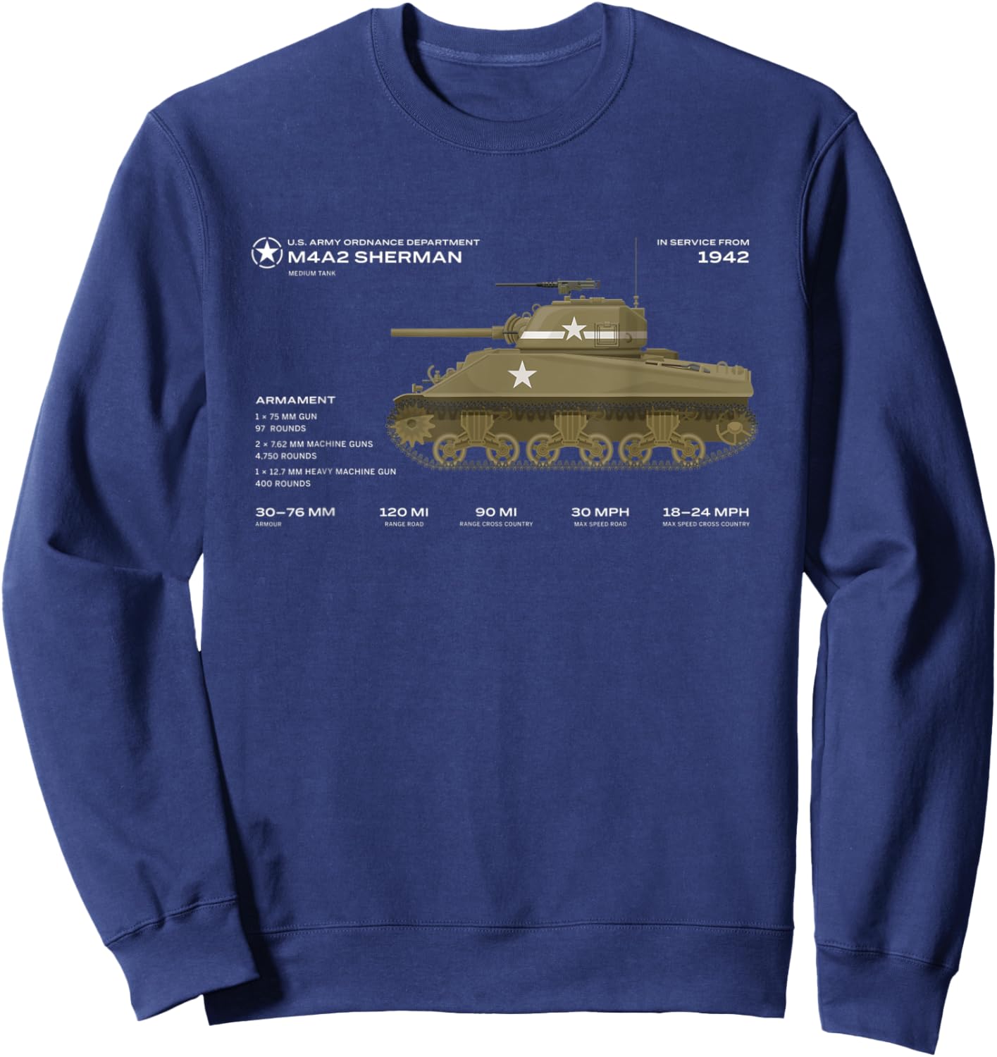 Sherman M4A2 Medium Tank US Army WWII World War Historic Sweatshirt - Sweatshirt | Navy