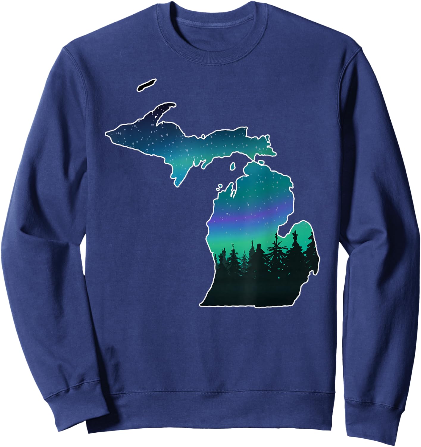 Michigan Great Lakes Men Women Summer Northern Lights Sweatshirt - Sweatshirt | Navy
