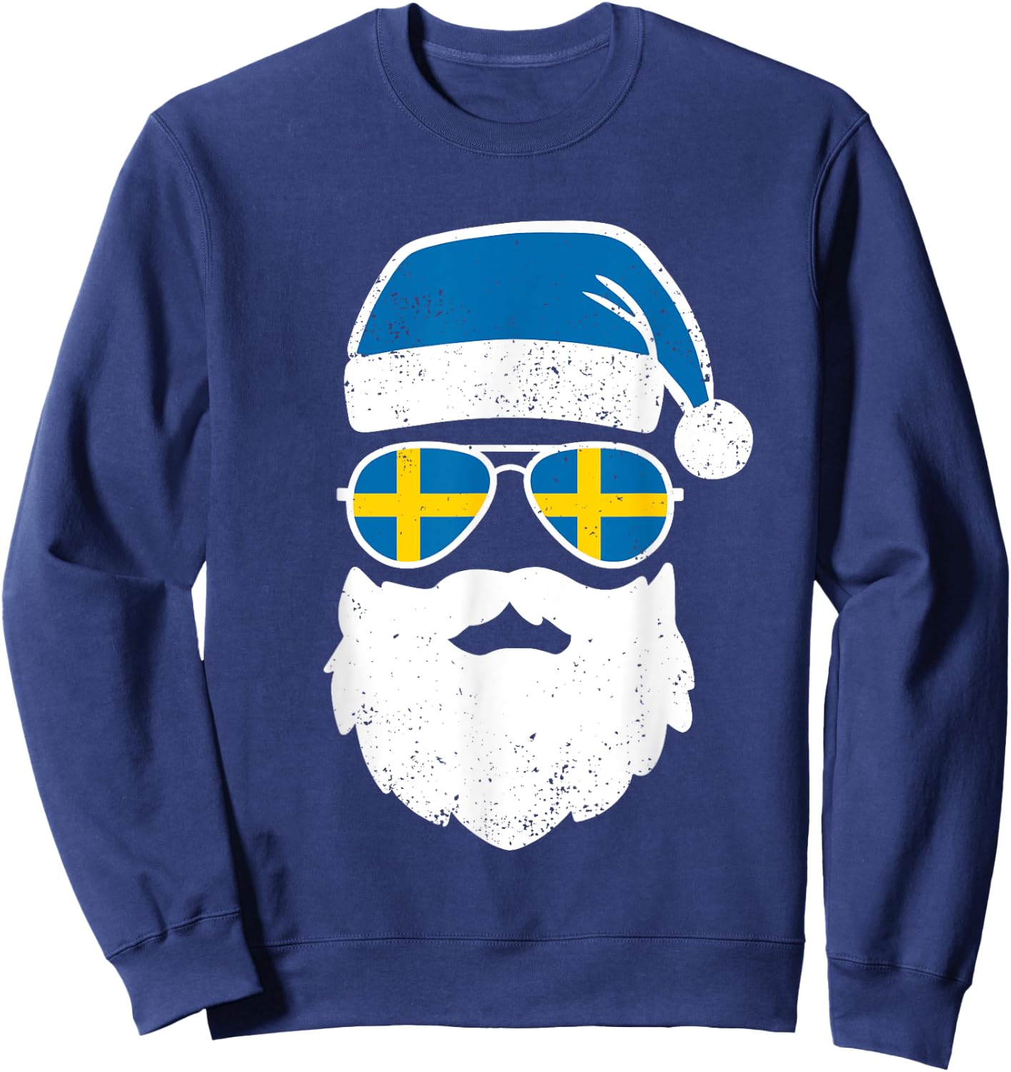Funny Santa Claus Face Sunglasses Sweden Flag Swedish Sweatshirt - Sweatshirt | Navy