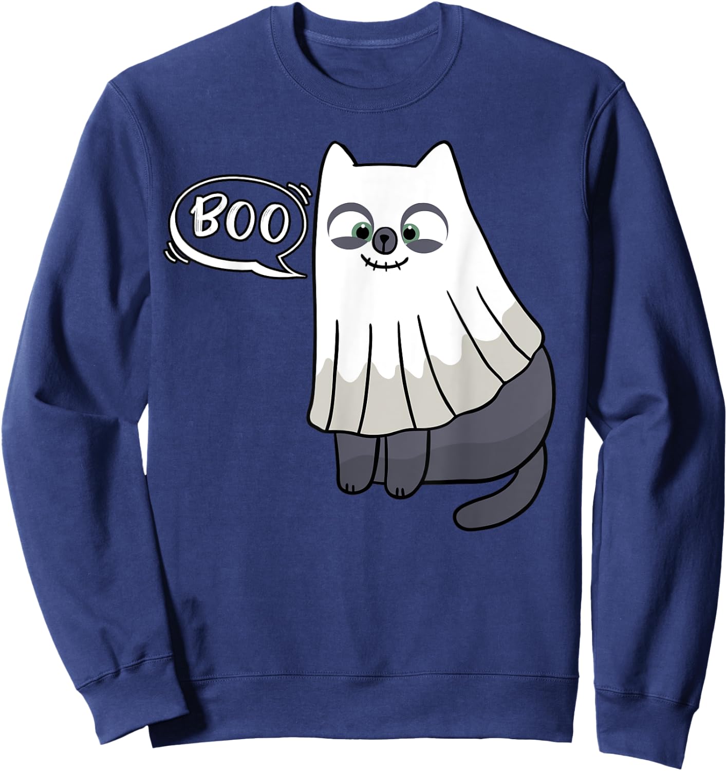 Cute Boo Halloween Kitten Cat Ghost Costume Kids Adult Sweatshirt - Sweatshirt | Navy