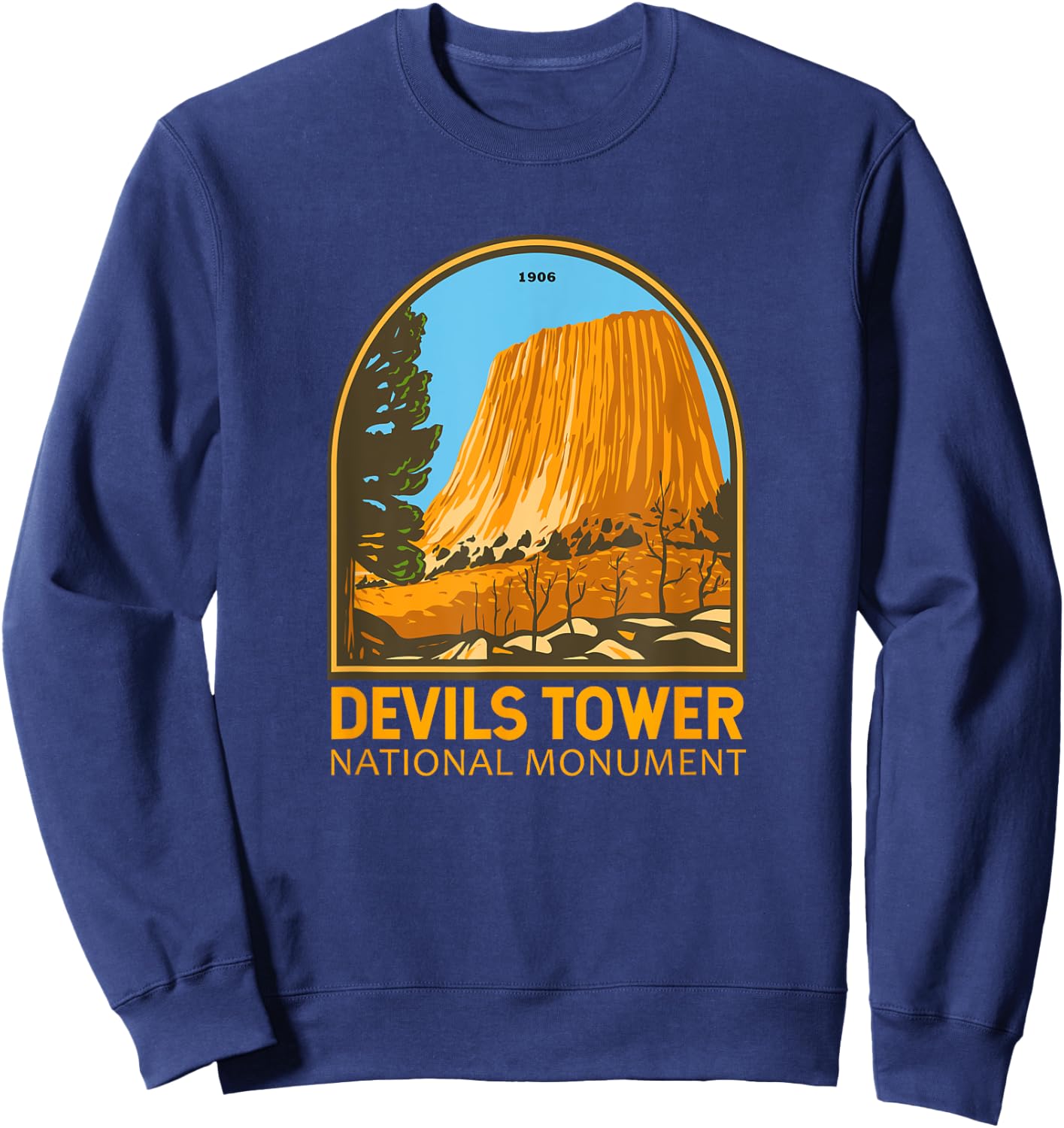 Devils Tower National Monument Wyoming Emblem Vintage Sweatshirt - Sweatshirt | Navy