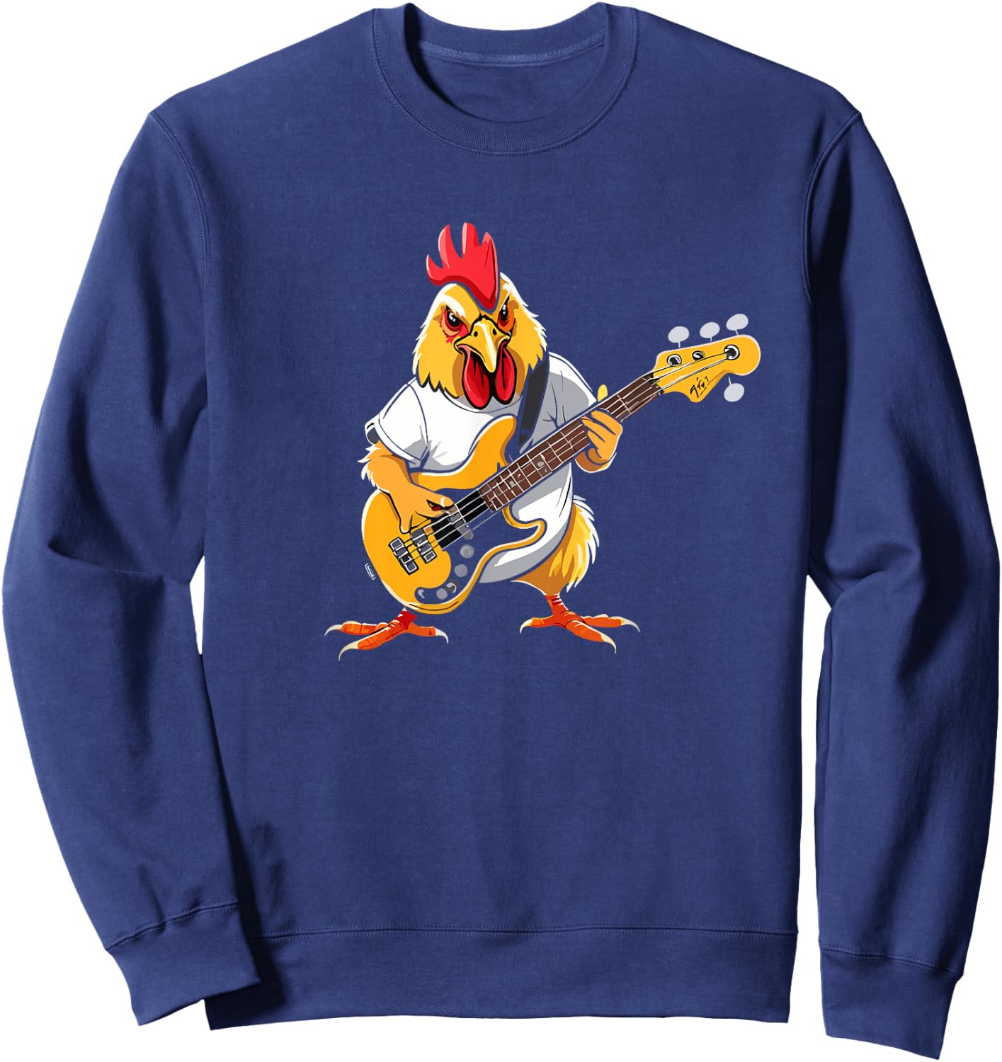 Chicken playing Bass Guitar, Chicken Guitarist Sweatshirt - Sweatshirt | Navy