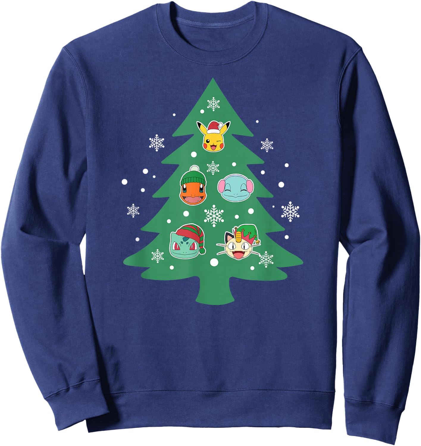 Pokémon - Christmas Tree Character Face Ornaments Sweatshirt - Sweatshirt | Navy