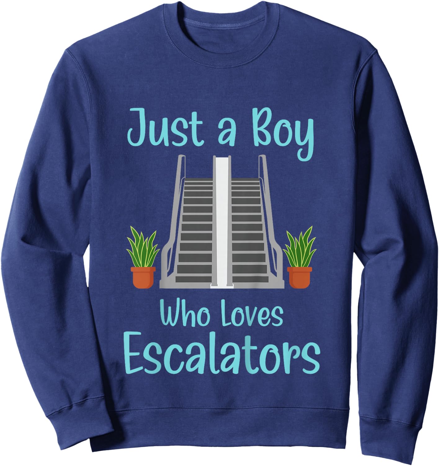 Kids Just A Boy Who Loves Escalators Cute Distracted By Escalator Sweatshirt - Sweatshirt | Navy
