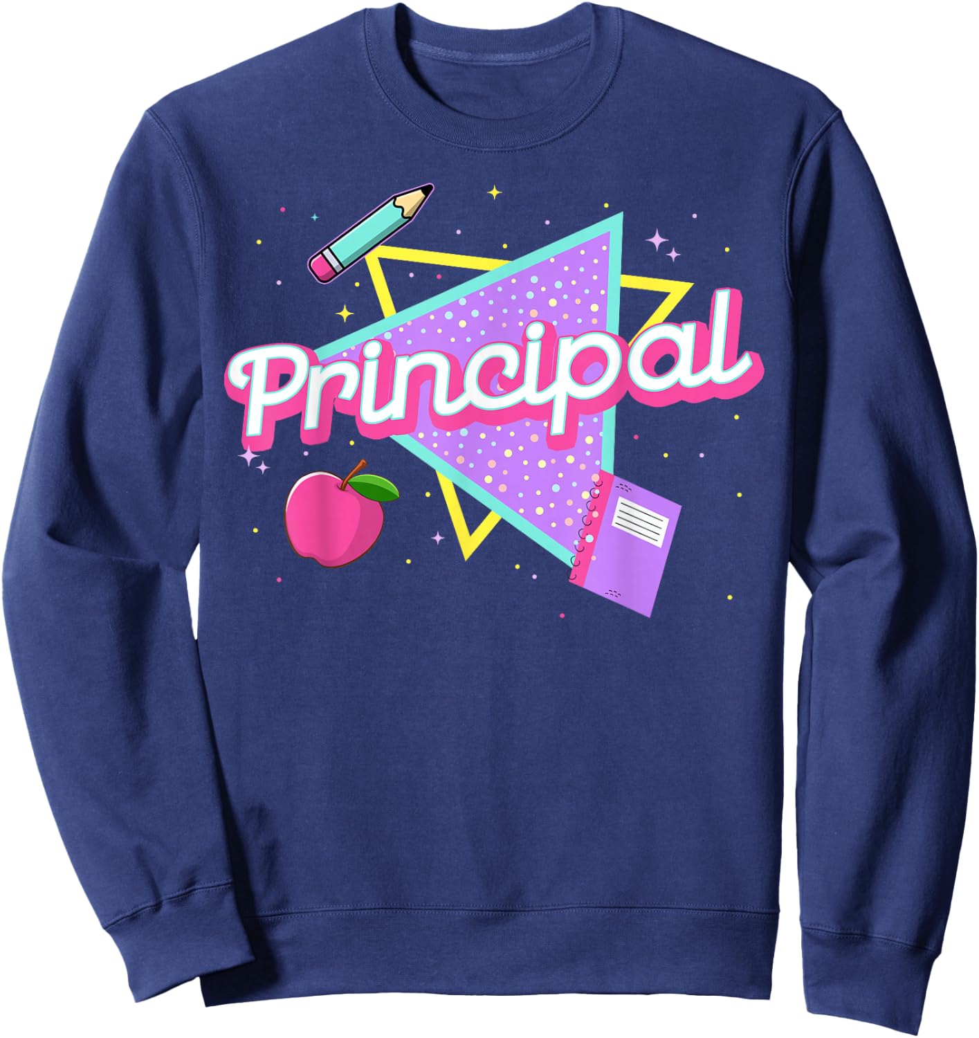 Cute Principal Shirt Retro 80's 90's Style Principal Gifts Sweatshirt - Sweatshirt | Navy