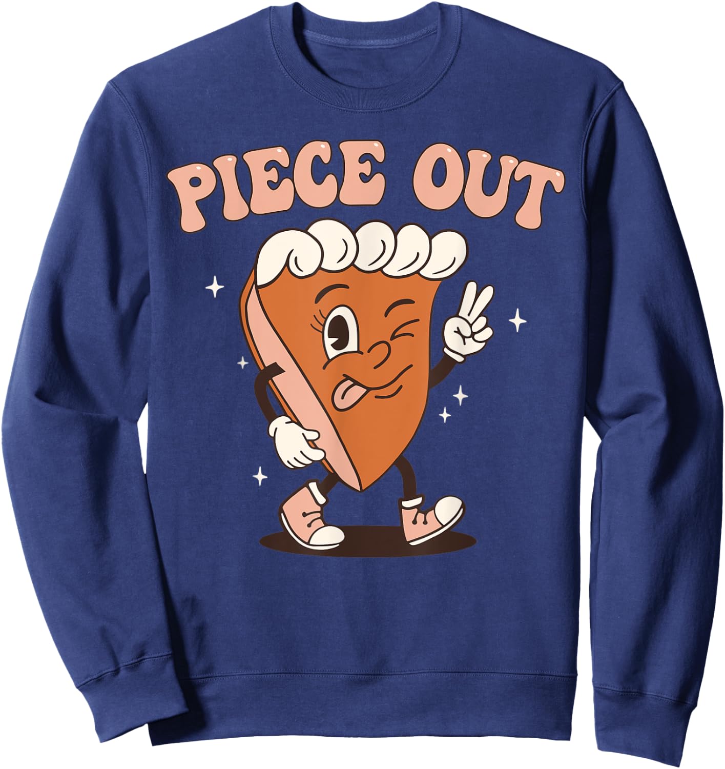 Groovy Thankful Pumpkin Pie Retro Piece Out Thanksgiving Sweatshirt - Sweatshirt | Navy