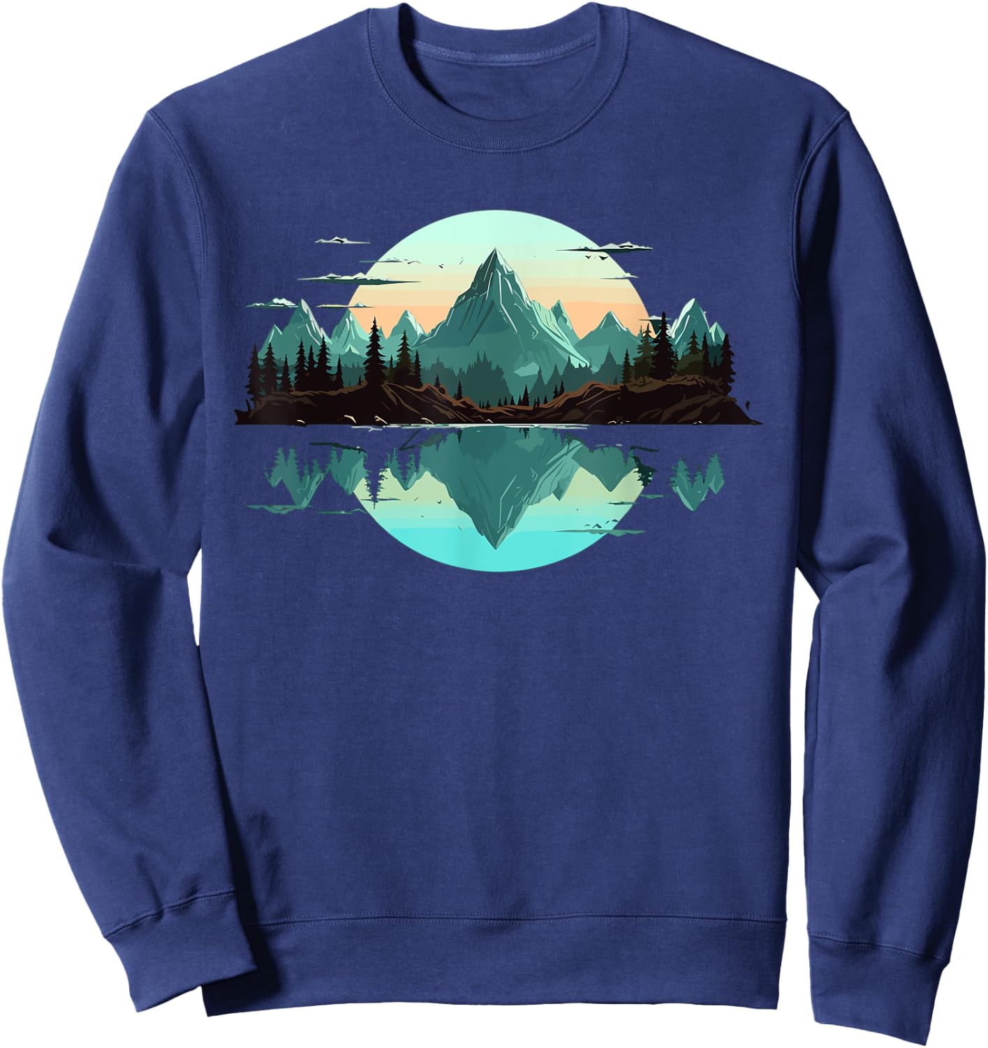 Mountain Landscape Reflection Forest Trees Outdoor Wildlife Sweatshirt - Sweatshirt | Navy
