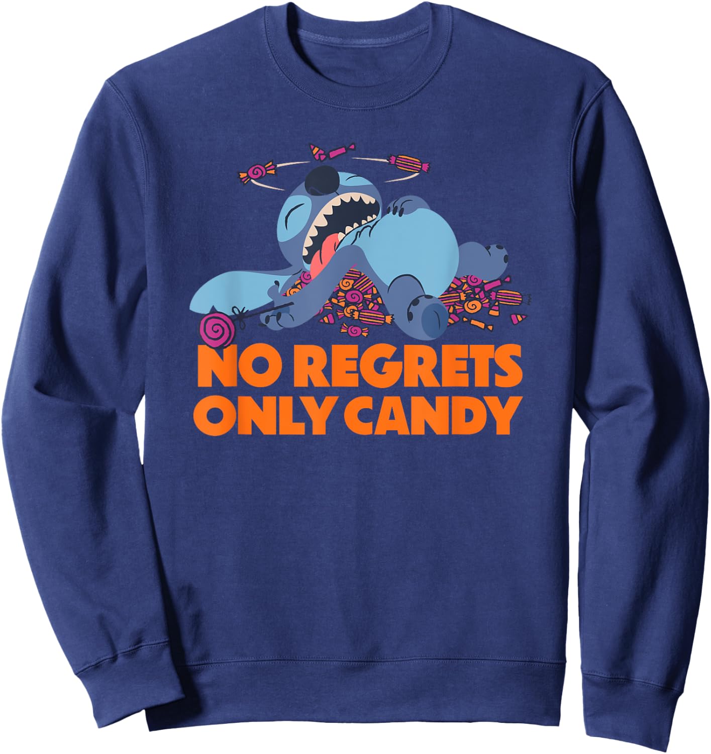 Amazon Essentials Stitch Halloween No Regrets Only Candy Sweatshirt - Sweatshirt | Navy