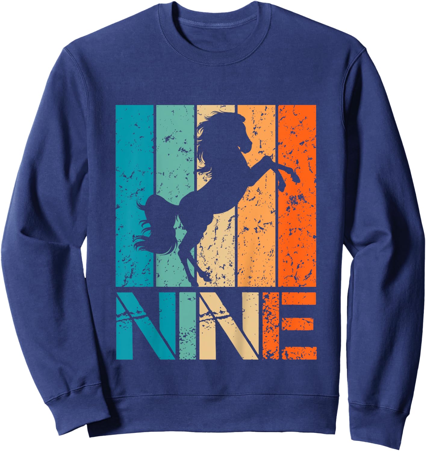 Kids Funny 9th Horse Birthday 9 Year Old Birthday Horse Sweatshirt - Sweatshirt | Navy