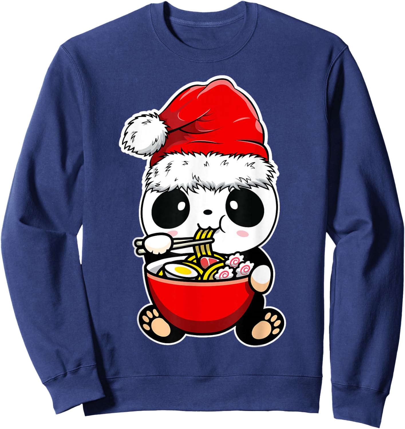 Panda Wearing Santa hat Xmas - Panda Eating Ramen Christmas Sweatshirt - Sweatshirt | Navy