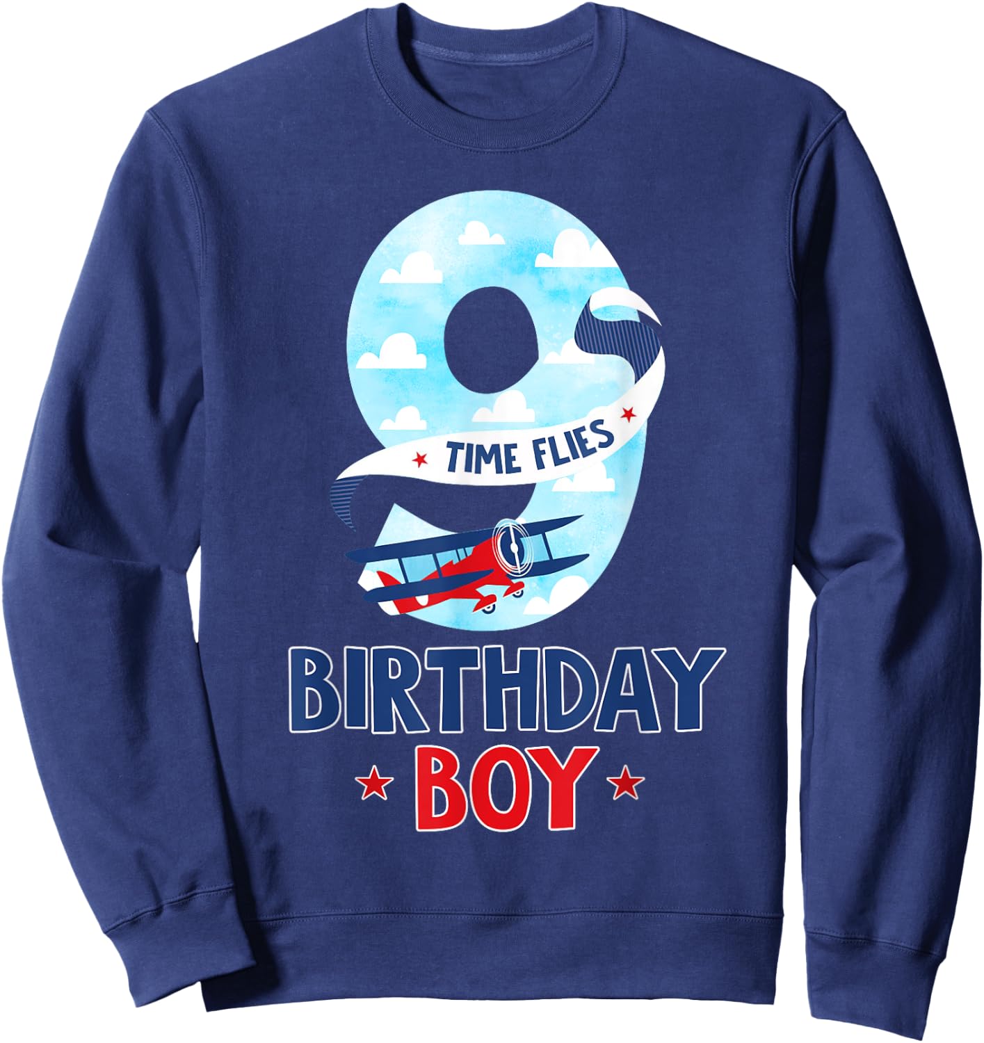9 Year Old Birthday Outfit Boy Airplane Pilot 9th Bday Sweatshirt - Sweatshirt | Navy