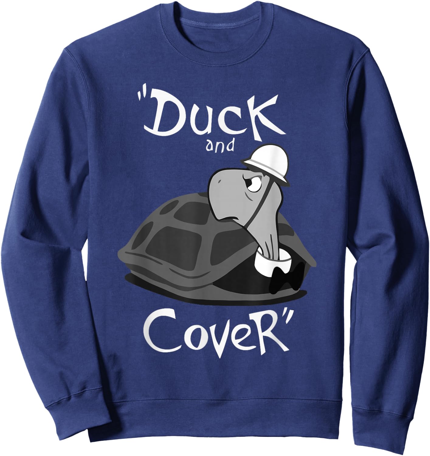 War Is Hell Store Duck and Cover Bert the Turtle - Kids, Vintage Enthusiasts, Families on Vacation - Black - Small - Short Sleeve - Cotton 65%, Polyester 35% Sweatshirt - Sweatshirt | Navy