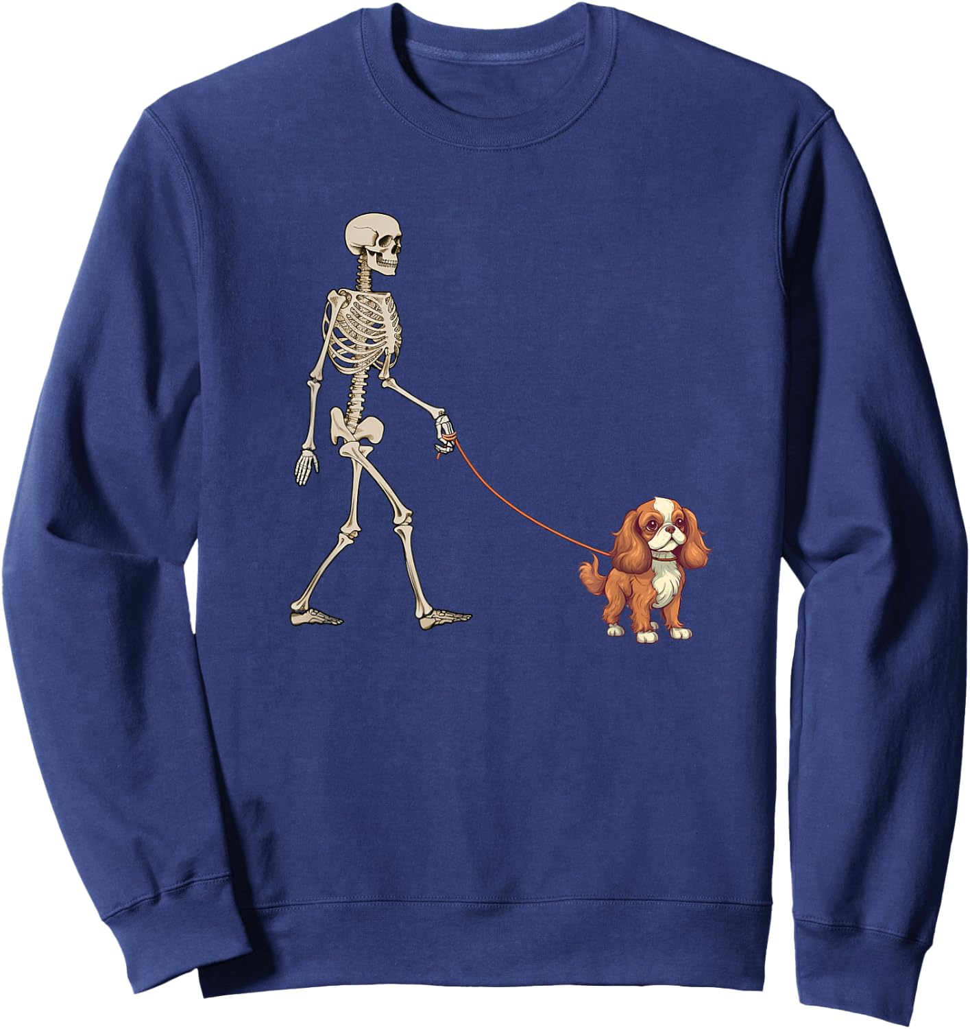 Funny Cavalier King Charles Spaniel Skeleton Dog Walking Sweatshirt - Sweatshirt | Navy