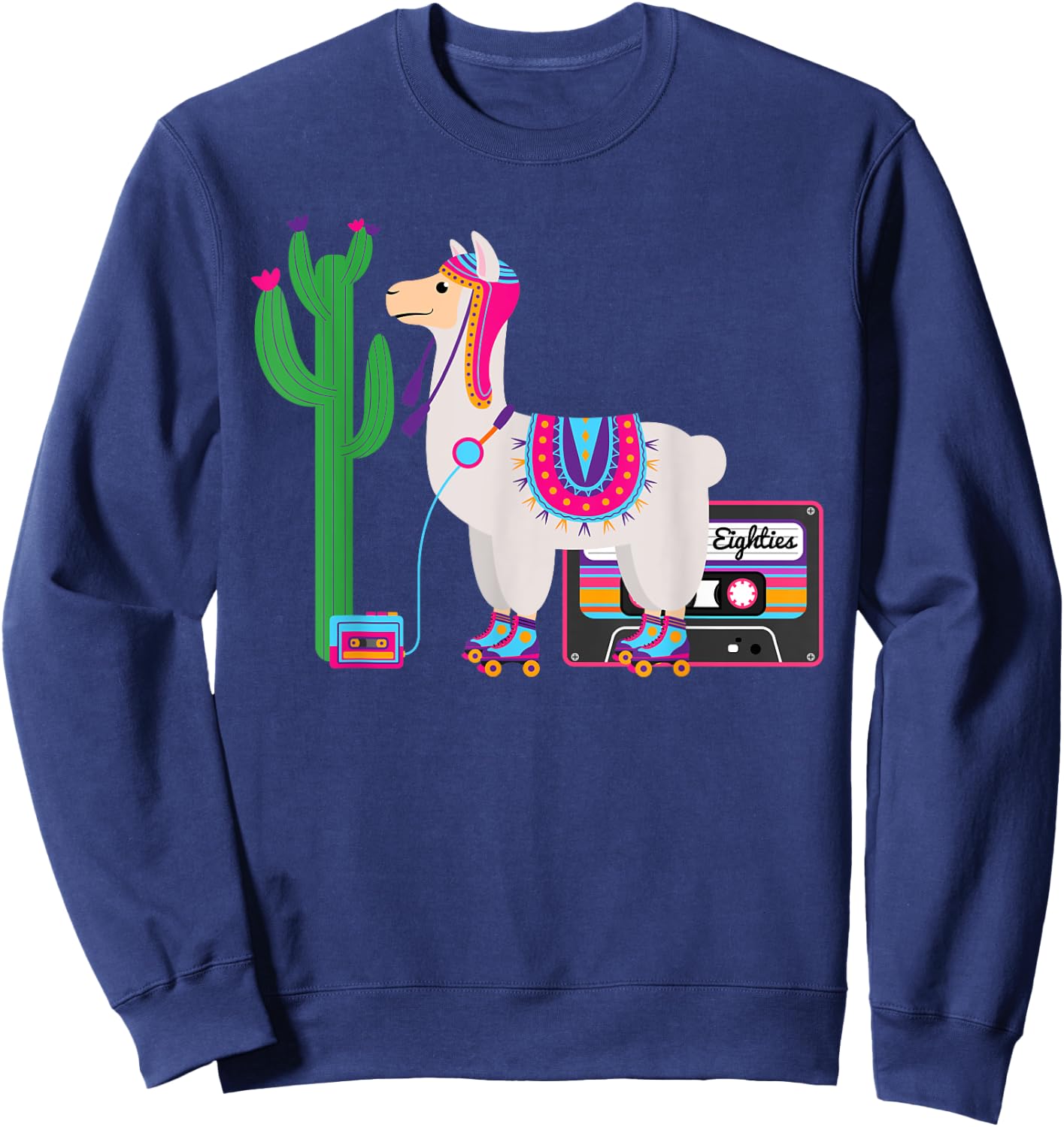 Retro Llama Roller Skate Funny 70s 80s Derby Women Kids Sweatshirt - Sweatshirt | Navy