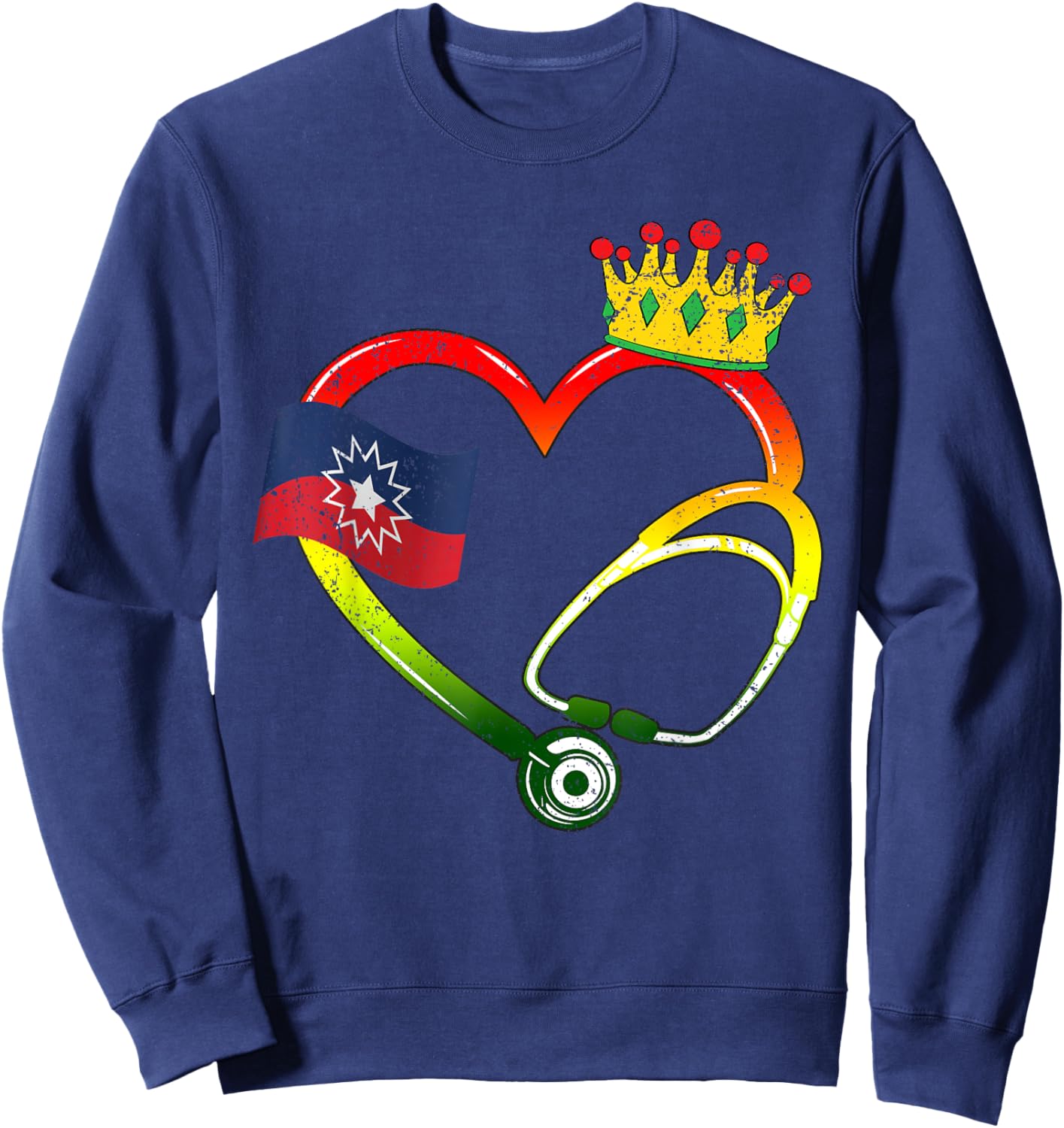 Heart Stethoscope Juneteenth Black History African Nurse Sweatshirt - Sweatshirt | Navy