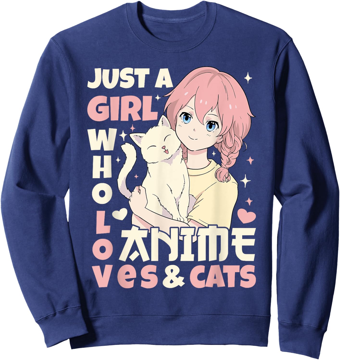 Just A Girl Who Loves Anime & Cats Teen Anime Girl Cat Lover Sweatshirt - Sweatshirt | Navy