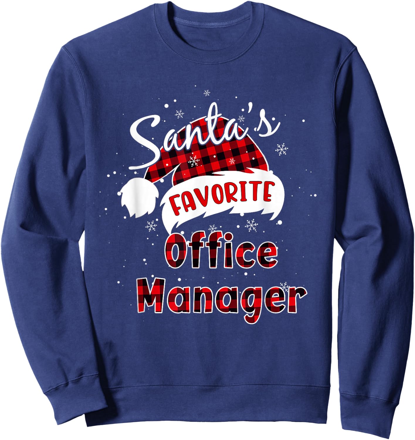 Funny Santa's Favorite Office Manager Christmas Plaid Xmas Sweatshirt - Sweatshirt | Navy