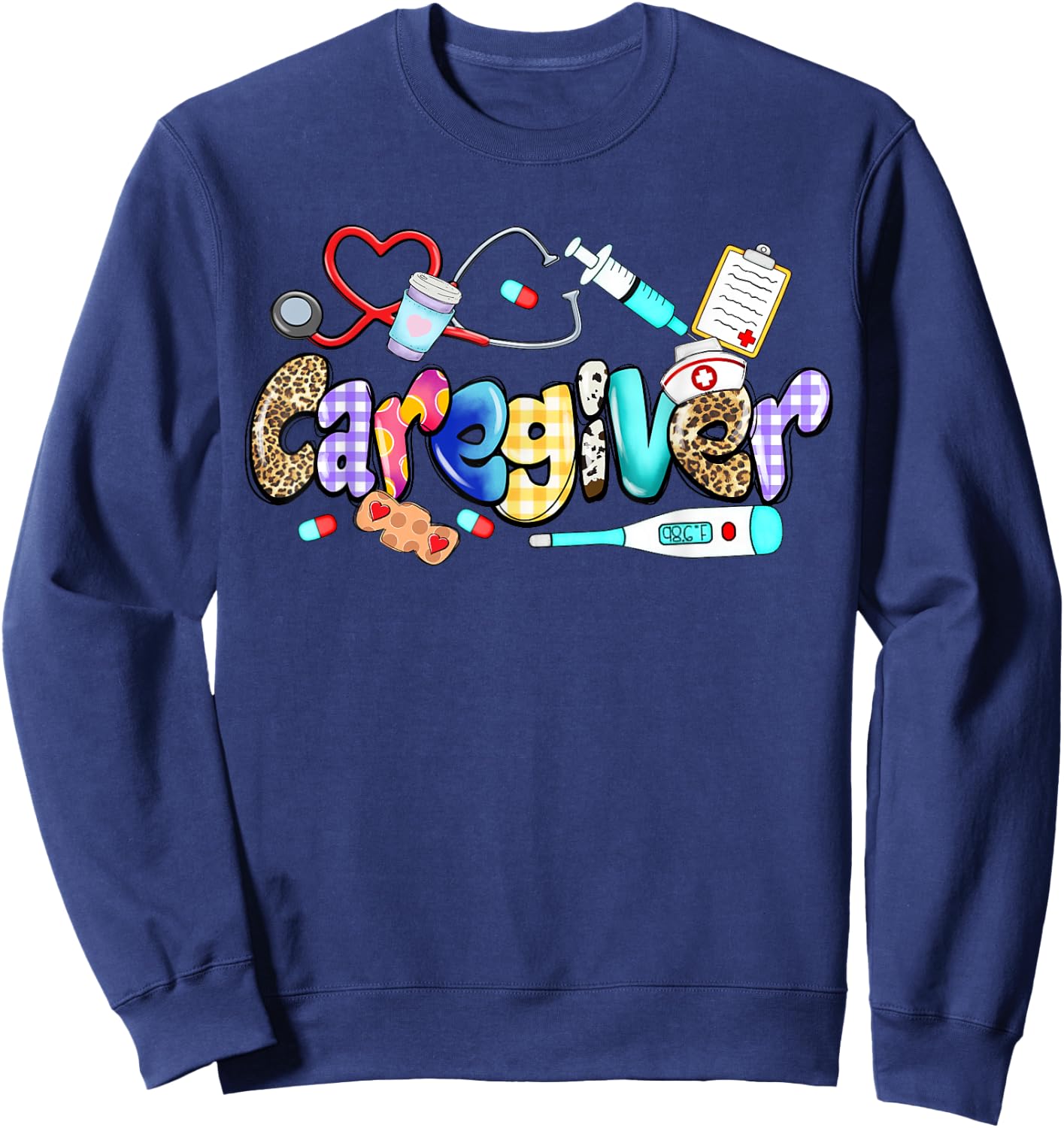 Caregiver Stethoscope Leopard Funny Caregiver Life Gifts Sweatshirt - Sweatshirt | Navy