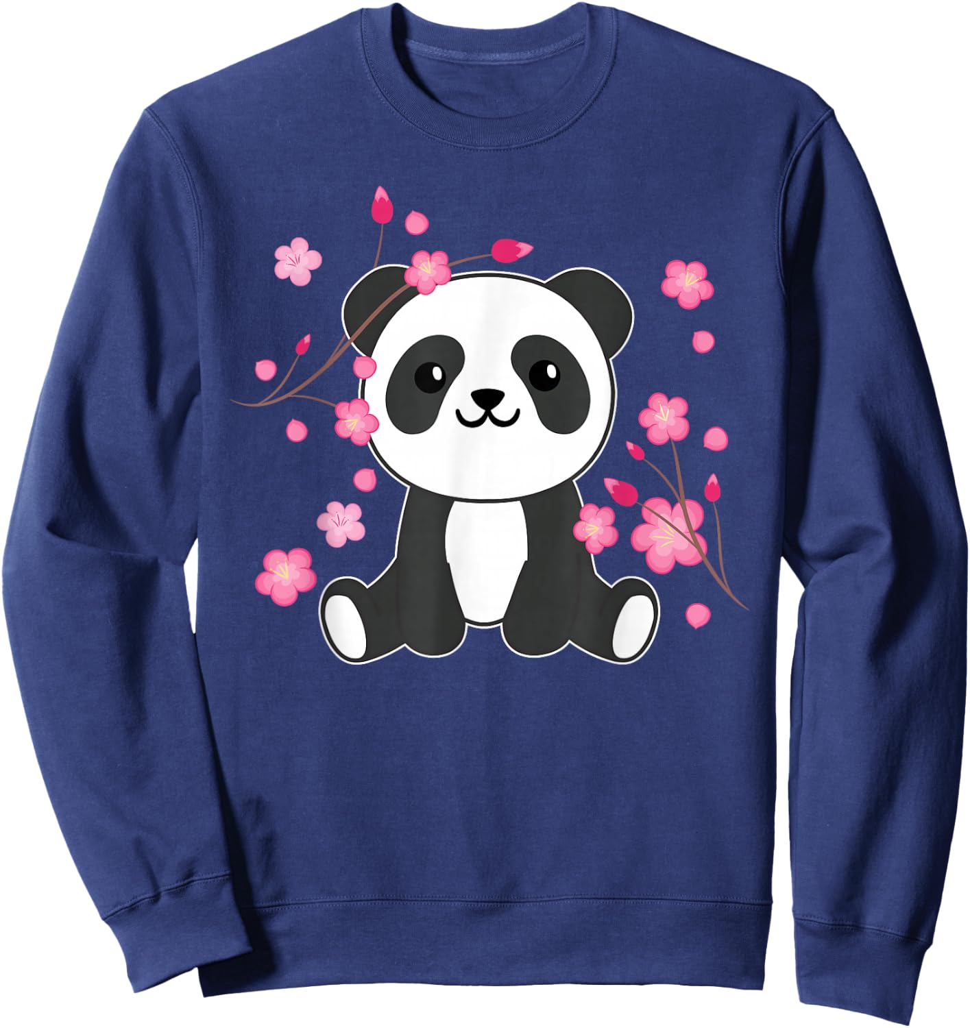 Panda Cute Animals for Children Kawaii Cherry Blossoms Sweatshirt - Sweatshirt | Navy