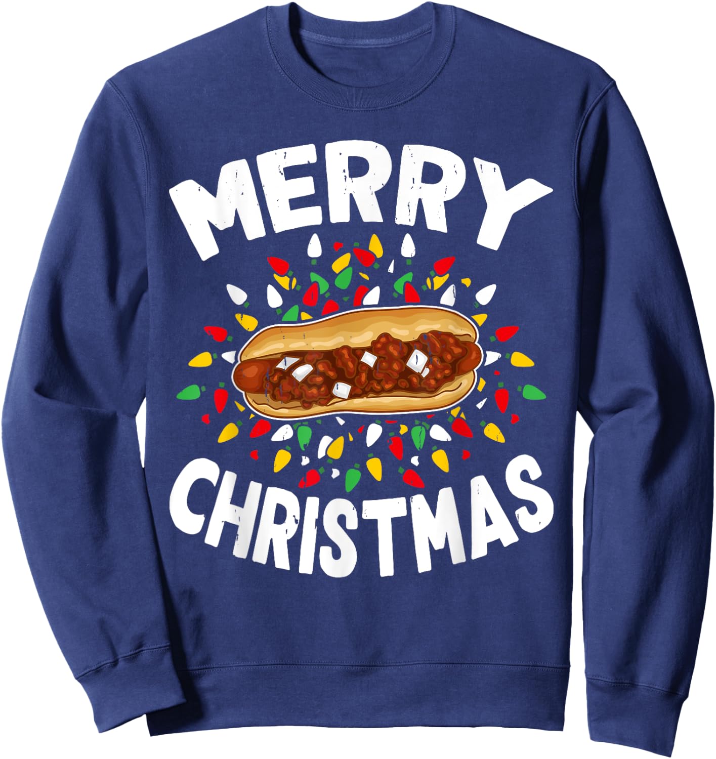 Merry Christmas Sweaters Funny Food Lover Chili Dog Xmas Men Women Sweatshirt - Sweatshirt | Navy