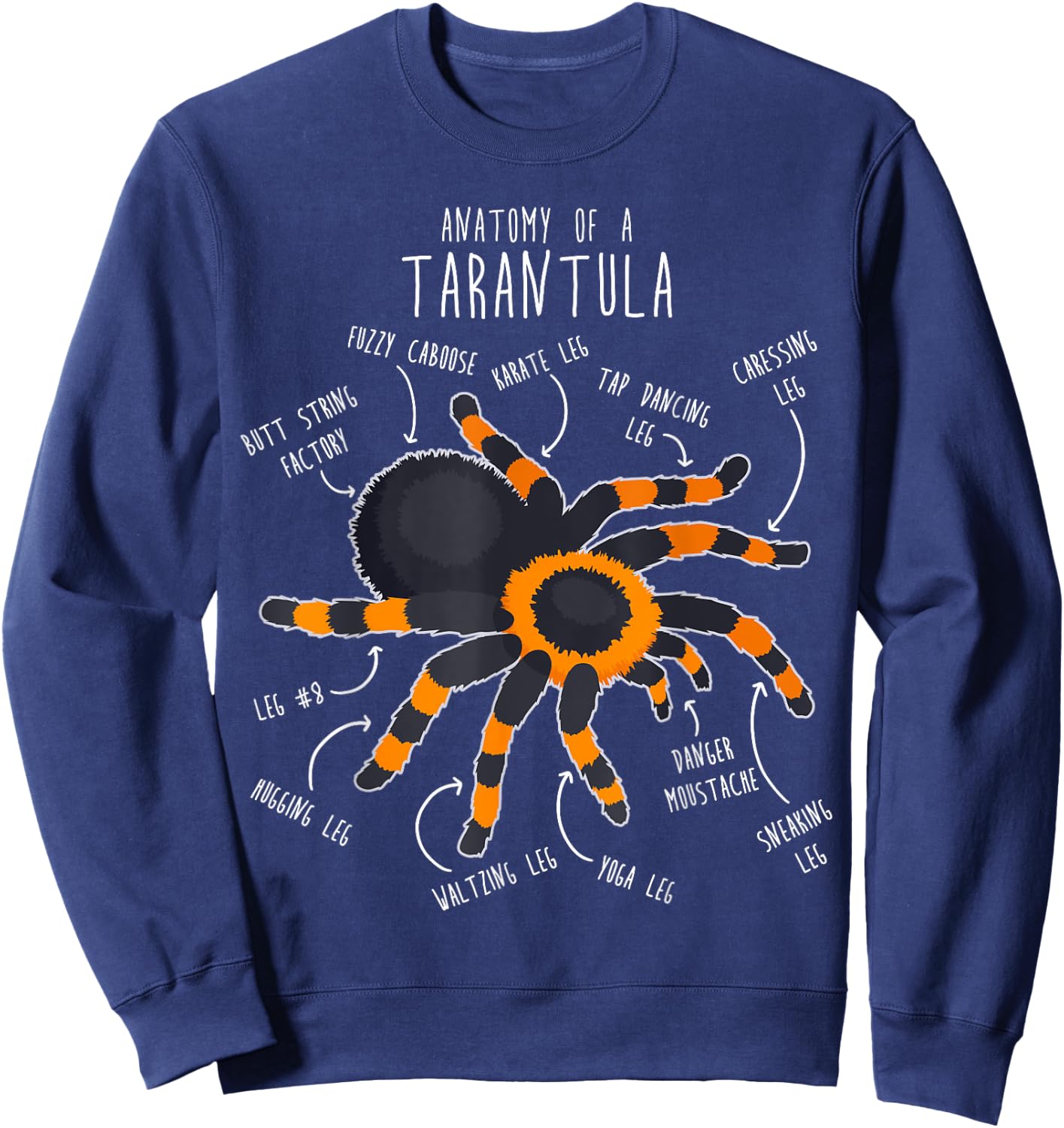 Tarantula Anatomy, Funny Cute Pet Mexican Redknee Spider Sweatshirt - Sweatshirt | Navy