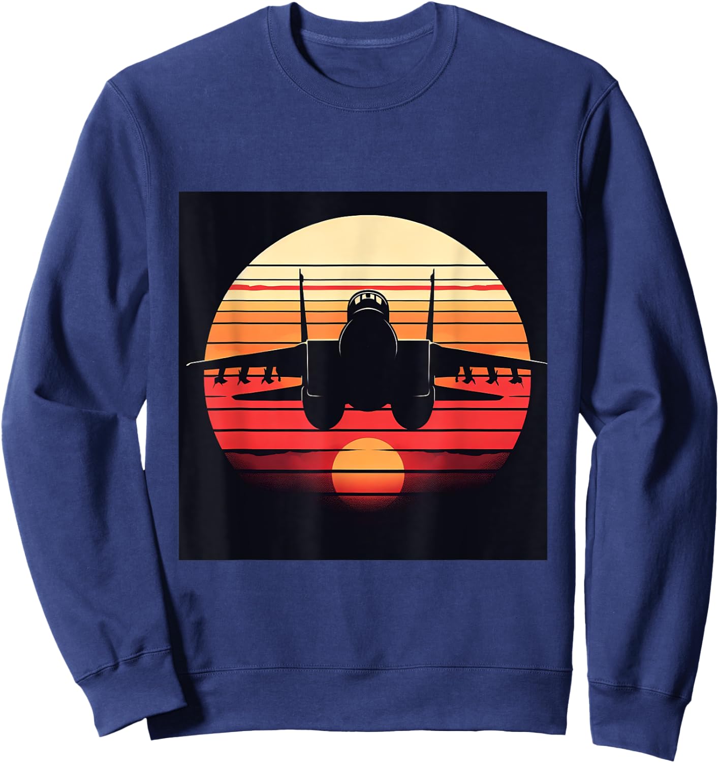 F-14 Tomcat Fighter Jet Silhouette Sunset Military Aviation Sweatshirt - Sweatshirt | Navy