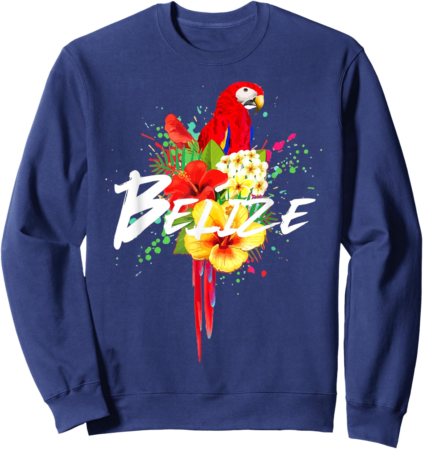 Belize Parrot Tropical Plants Souvenir Vintage Sweatshirt - Sweatshirt | Navy