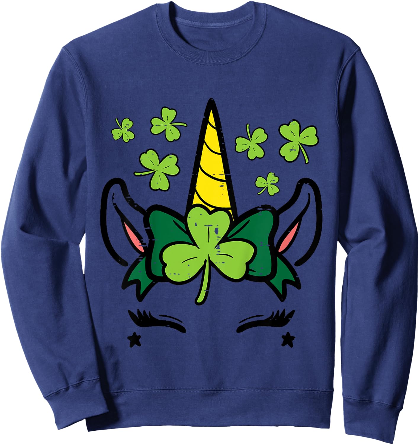 Kids St Patricks Day Unicorn Face Saint Pattys Girls Kids Toddler Sweatshirt - Sweatshirt | Navy