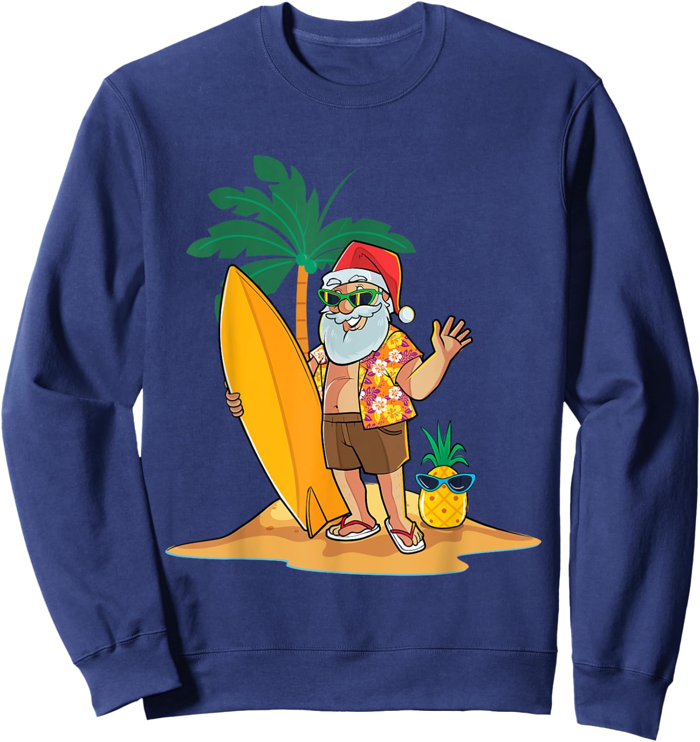 Christmas in July Funny Santa Summer Surf Hawaiian Surfing Women Kids Sweatshirt - Sweatshirt | Navy