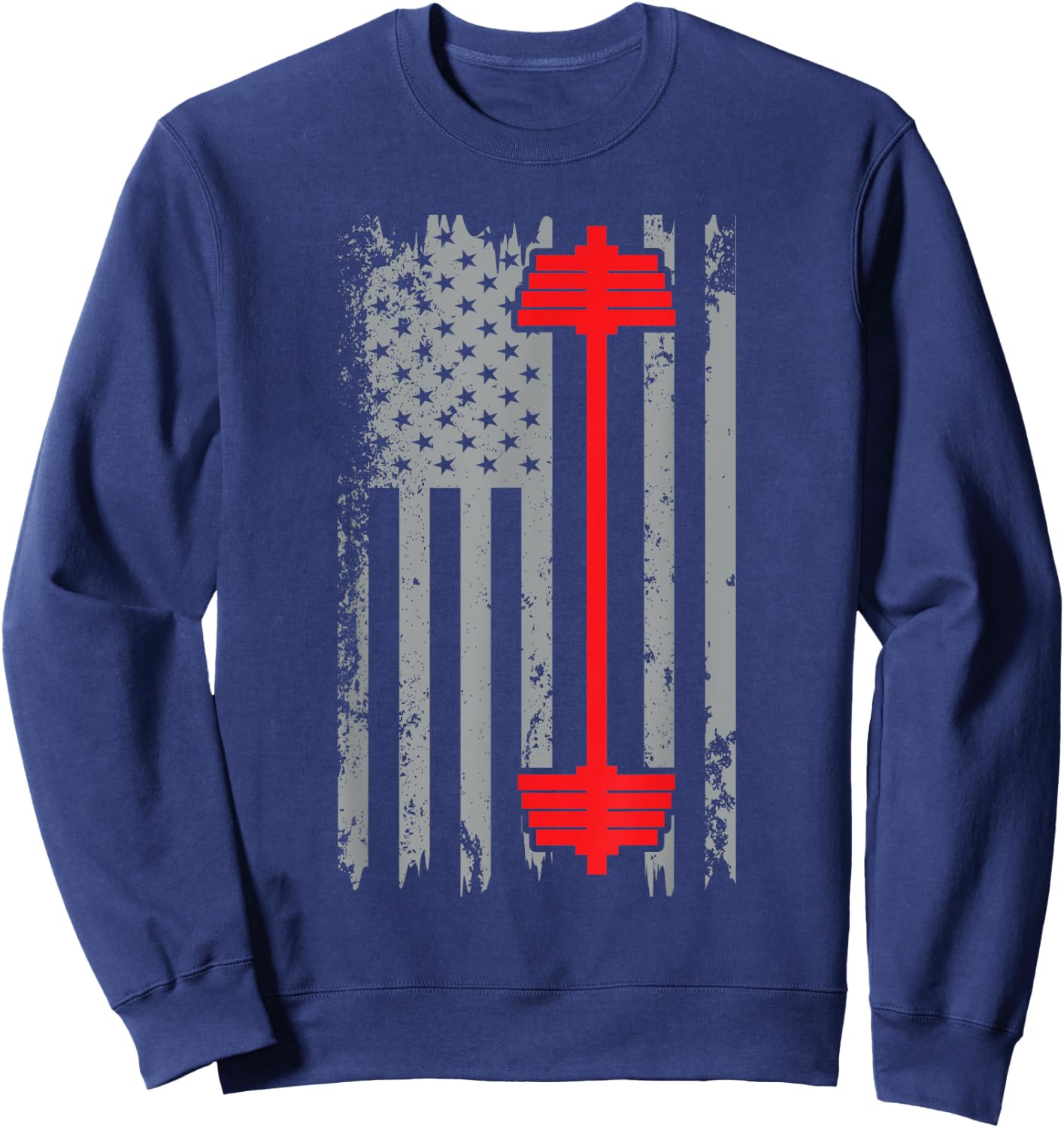 Barbell American Flag Patriotic Weightlifting Sweatshirt - Sweatshirt | Navy