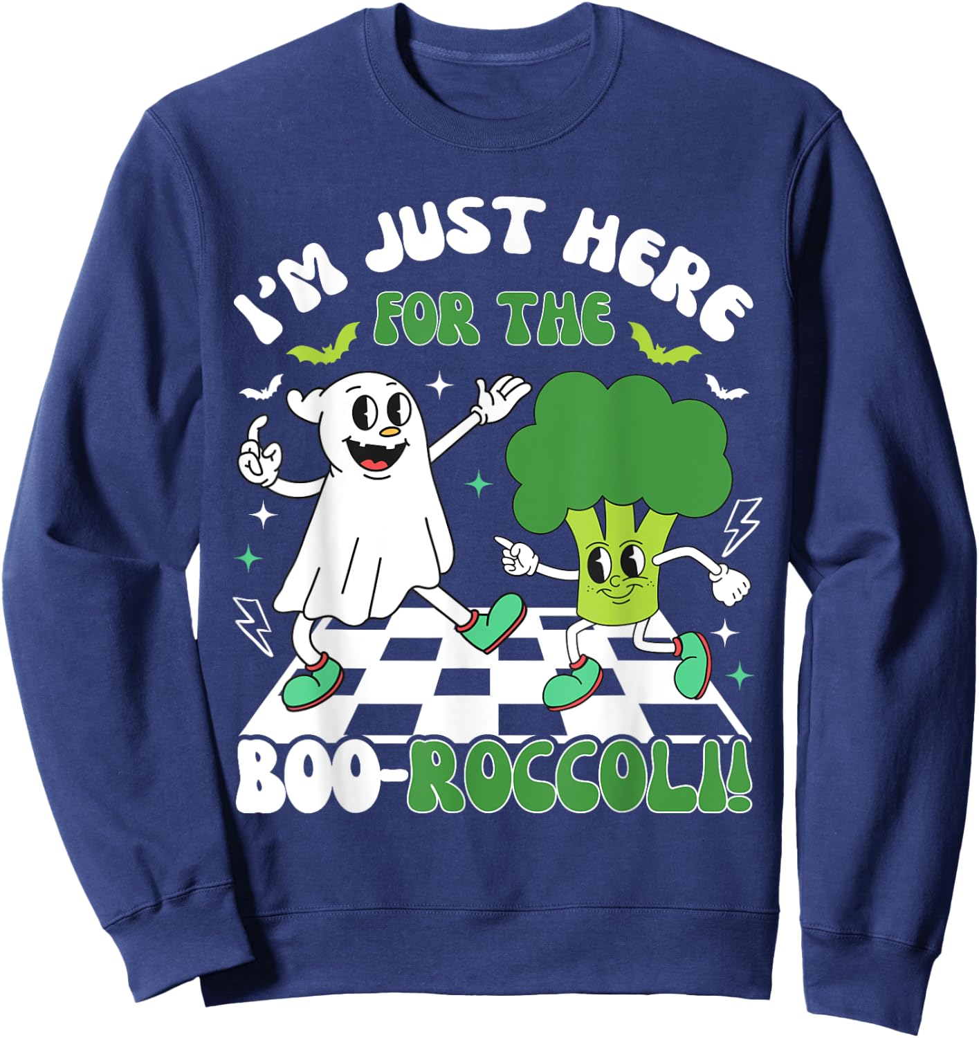 Broccoli Halloween Costume Kids Funny Retro Ghost Broccoli Sweatshirt - Sweatshirt | Navy