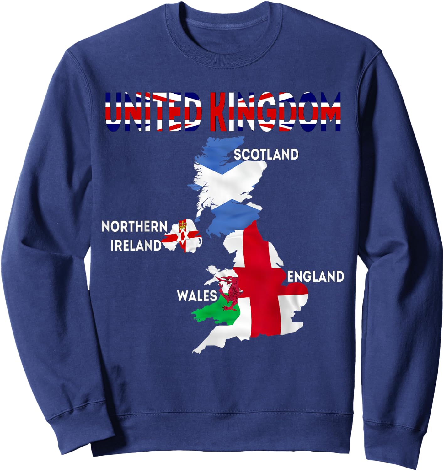 UK flag map, England, Scotland, Wales, Northern Ireland maps Sweatshirt - Sweatshirt | Navy