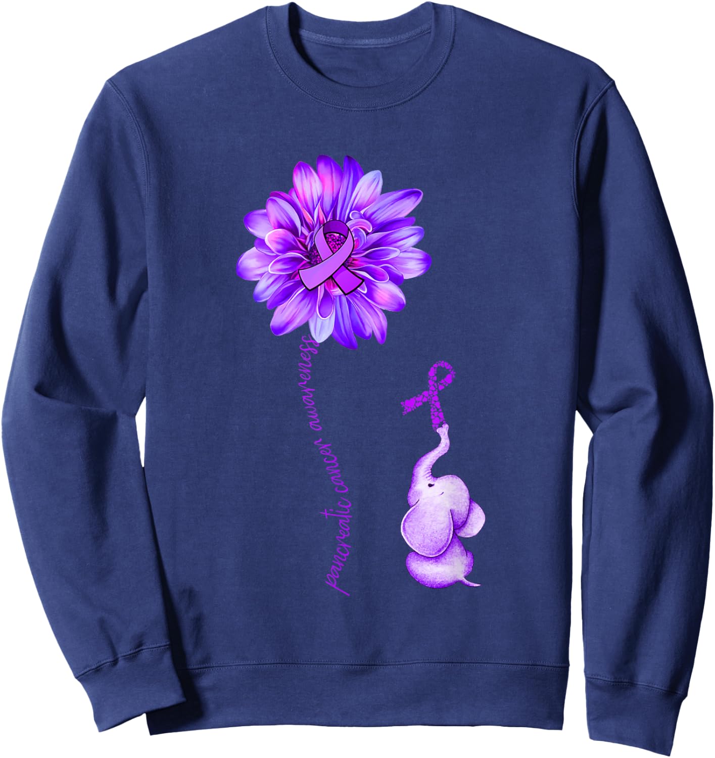 Elephant Sunflower Purple Ribbon Pancreatic Cancer Awareness Sweatshirt - Sweatshirt | Navy