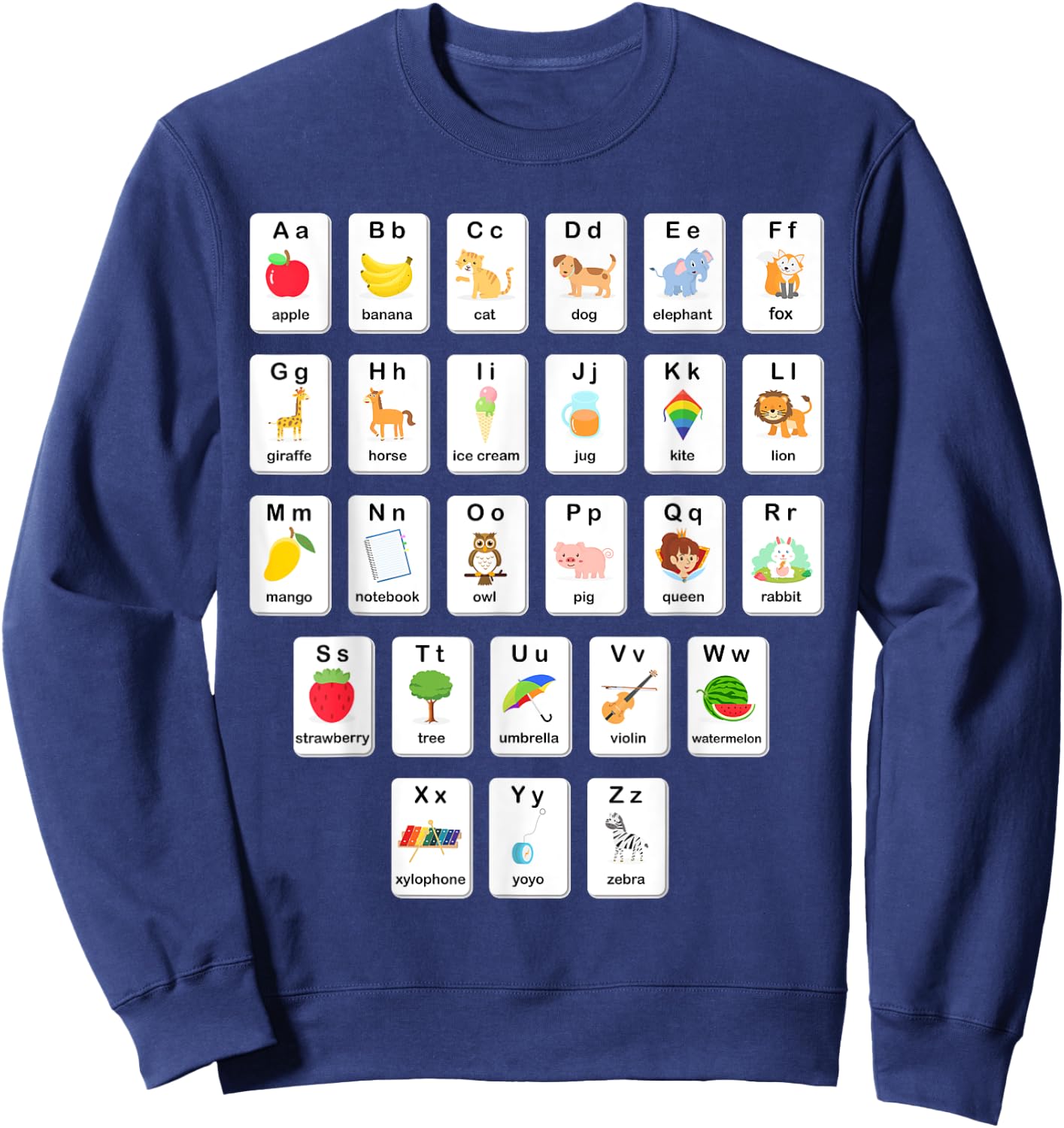ABC Animals Object Flash Card A-Z Types of Alphabet Teacher Sweatshirt - Sweatshirt | Navy