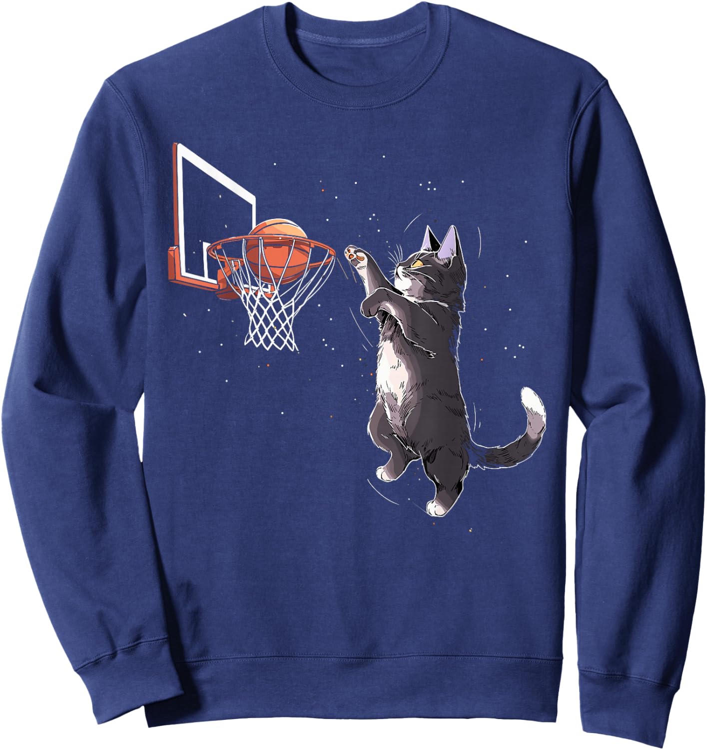 Cat Playing Basketball Gifts Men Women Kids Funny Cat Sweatshirt - Sweatshirt | Navy