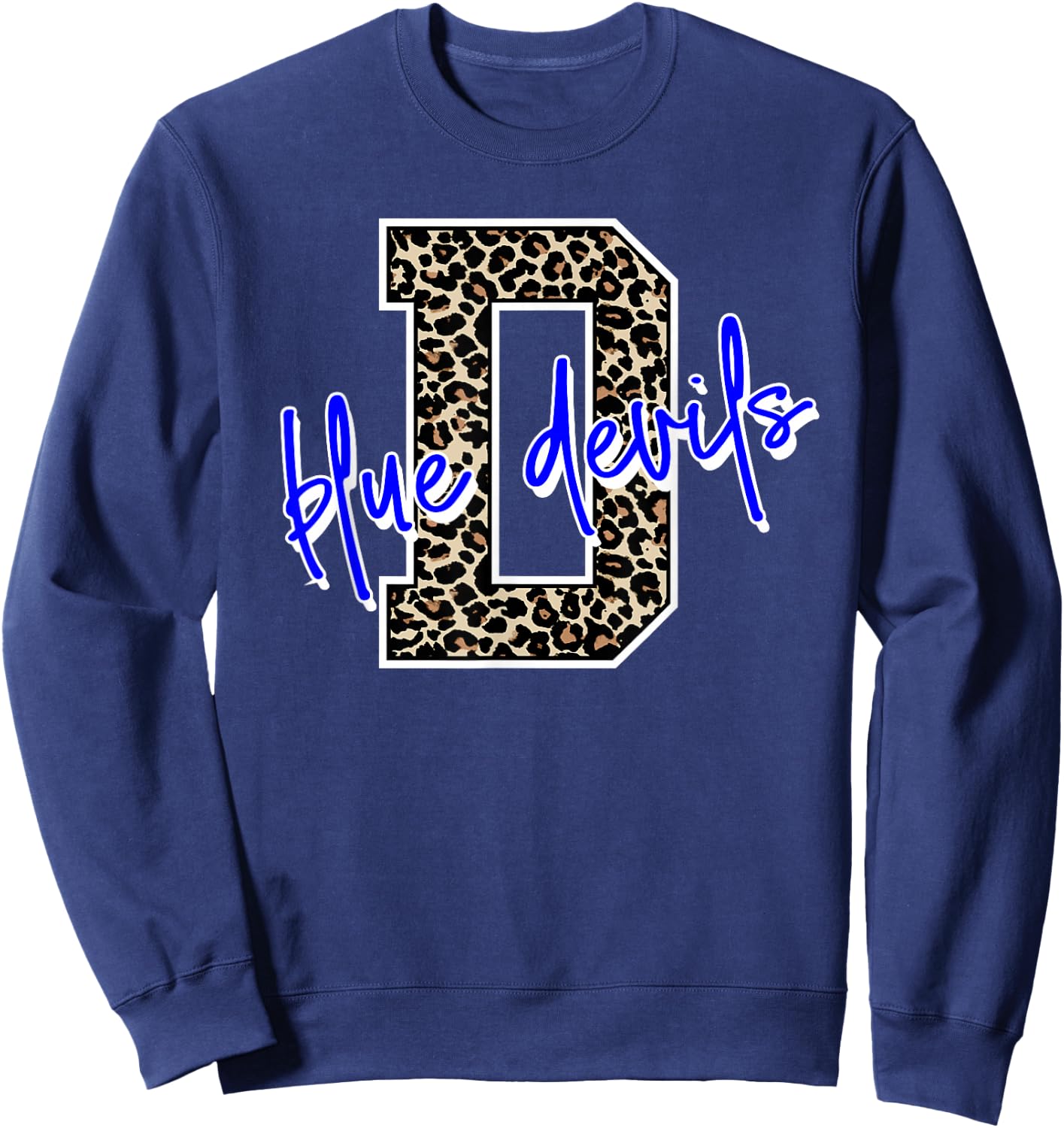 Blue Devil Leopard Print Letter Sweatshirt - Sweatshirt | Navy