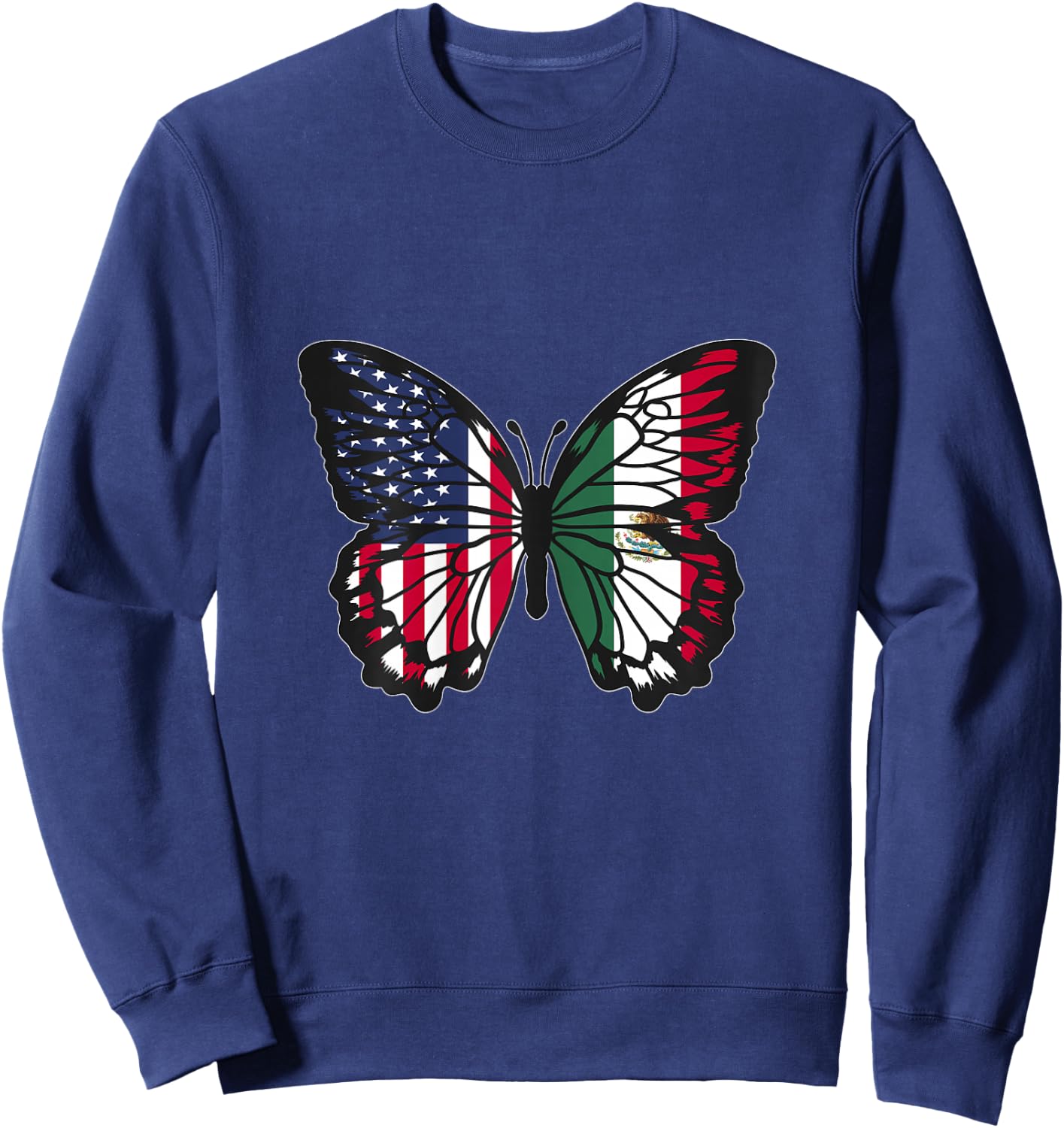 Mexican Roots USA and Mexico Mix Butterfly Mexican Heritage Sweatshirt - Sweatshirt | Navy