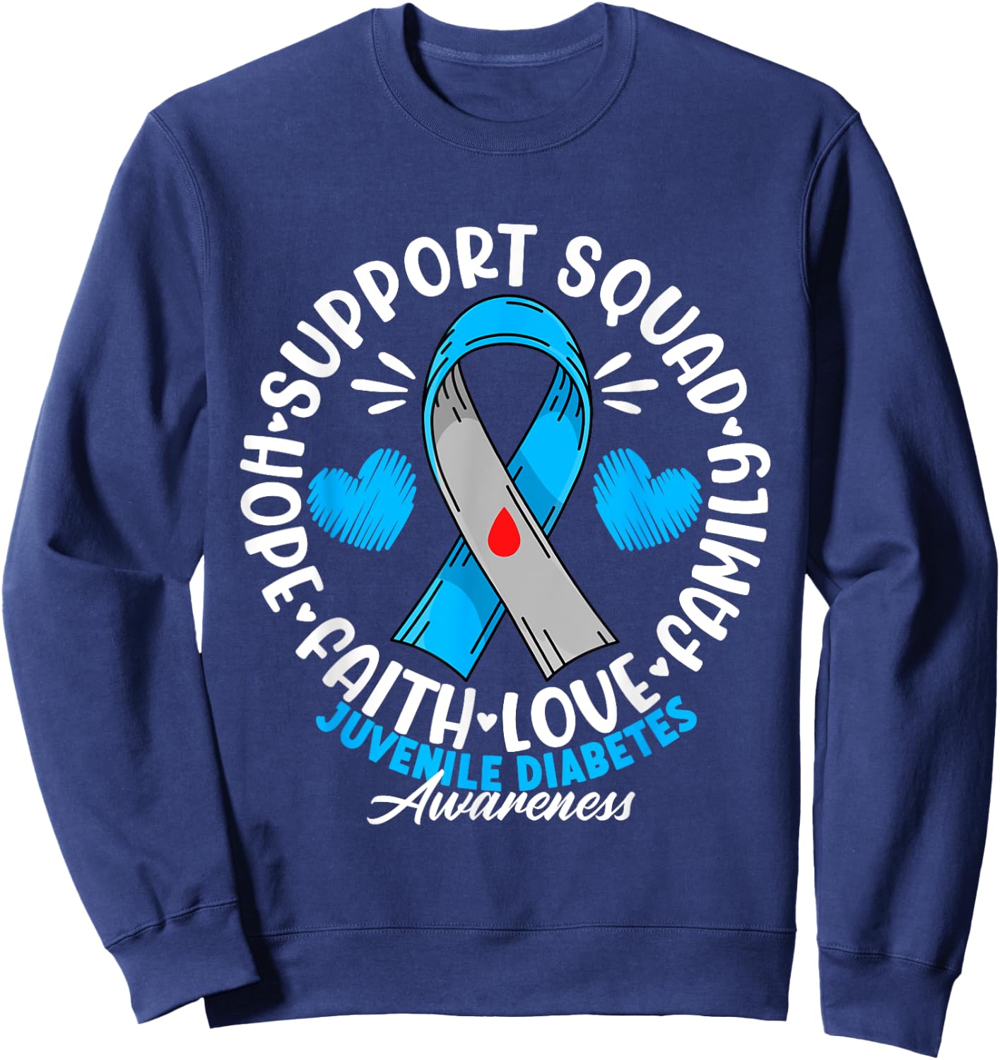 Support Awareness Squad I Juvenile T1D Type 1 Diabetes Sweatshirt - Sweatshirt | Navy