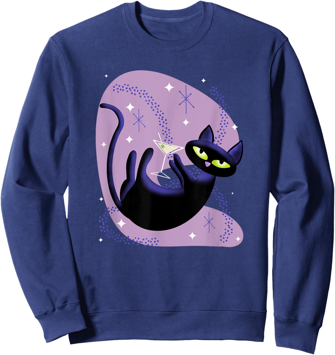 Cool Retro Atomic Cat Swimming in Space with Martini Men Women Sweatshirt - Sweatshirt | Navy